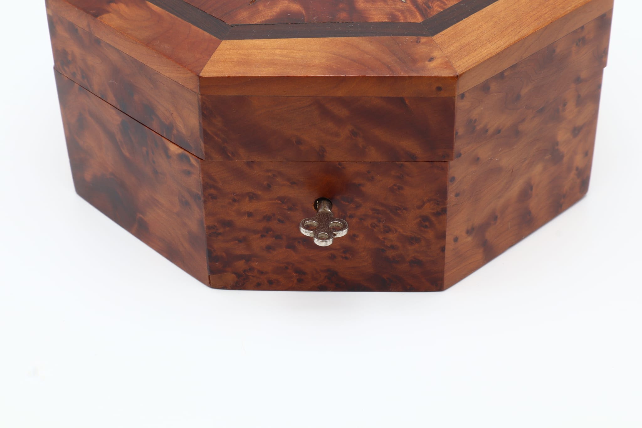 Octagonal Burled Wood Box – France, 1970s — lifestyle setting