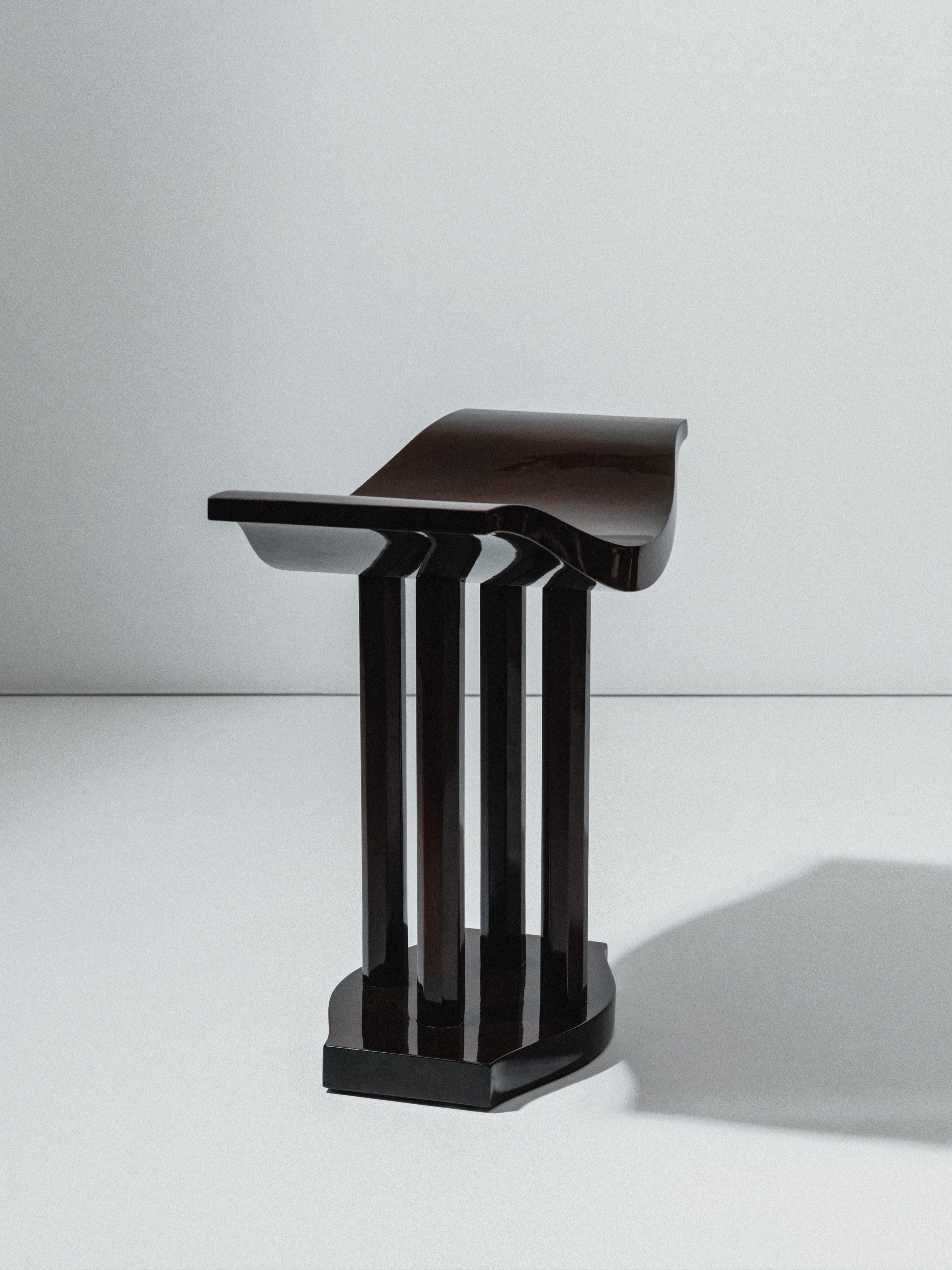 Curule Stool, Art Deco Style, Varnished Wood, Late 20th Century, France — side angle