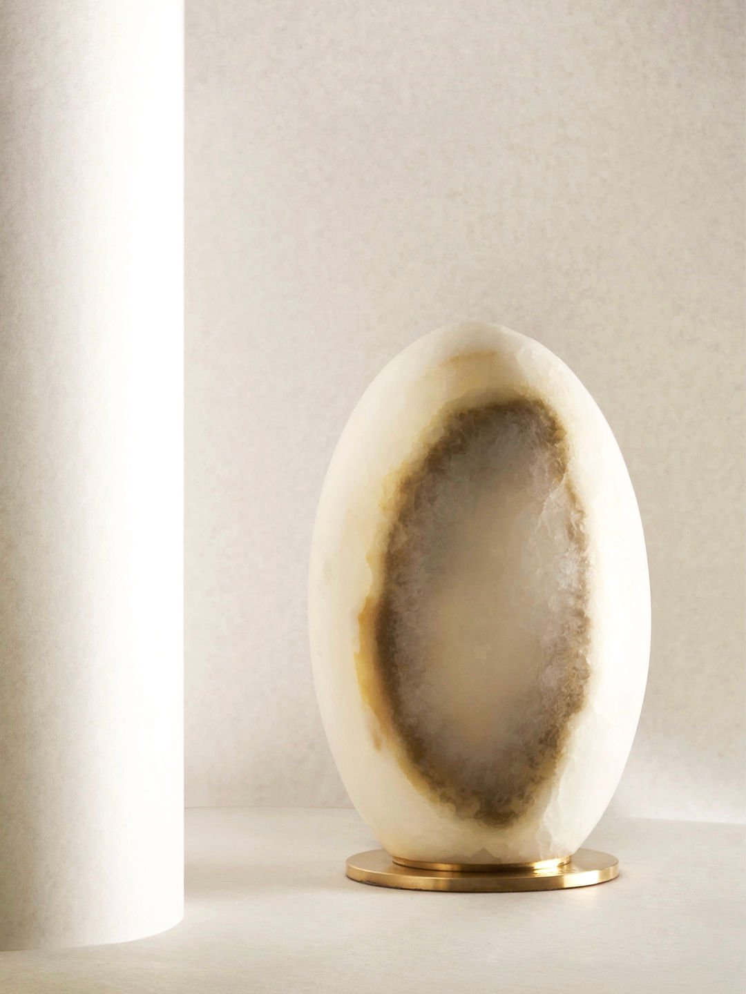 Rebirth' Table Lamp by Giulia Archimede — top view highlighting agate base and brass stand