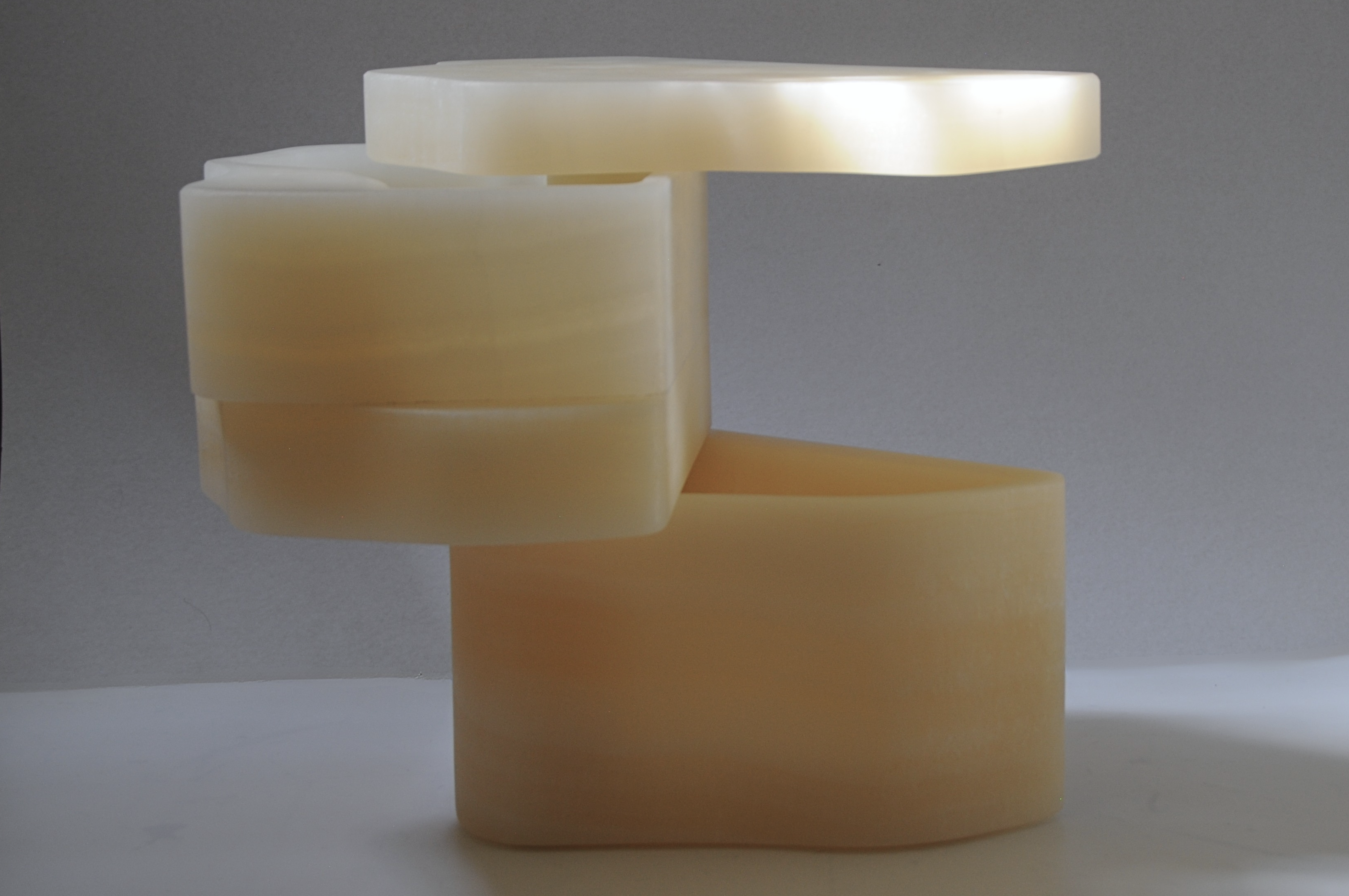 White Moth Nightstand / Side Table in White Onyx Marble — side angle