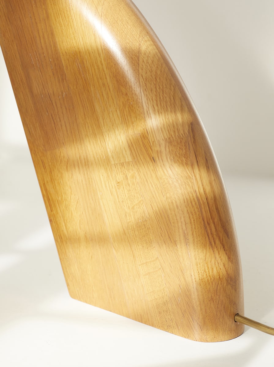 Set of 2 Vintage French Artisanal Table Lamps in Solid Oak Wood C. 1980 — close-up of solid oak wood base