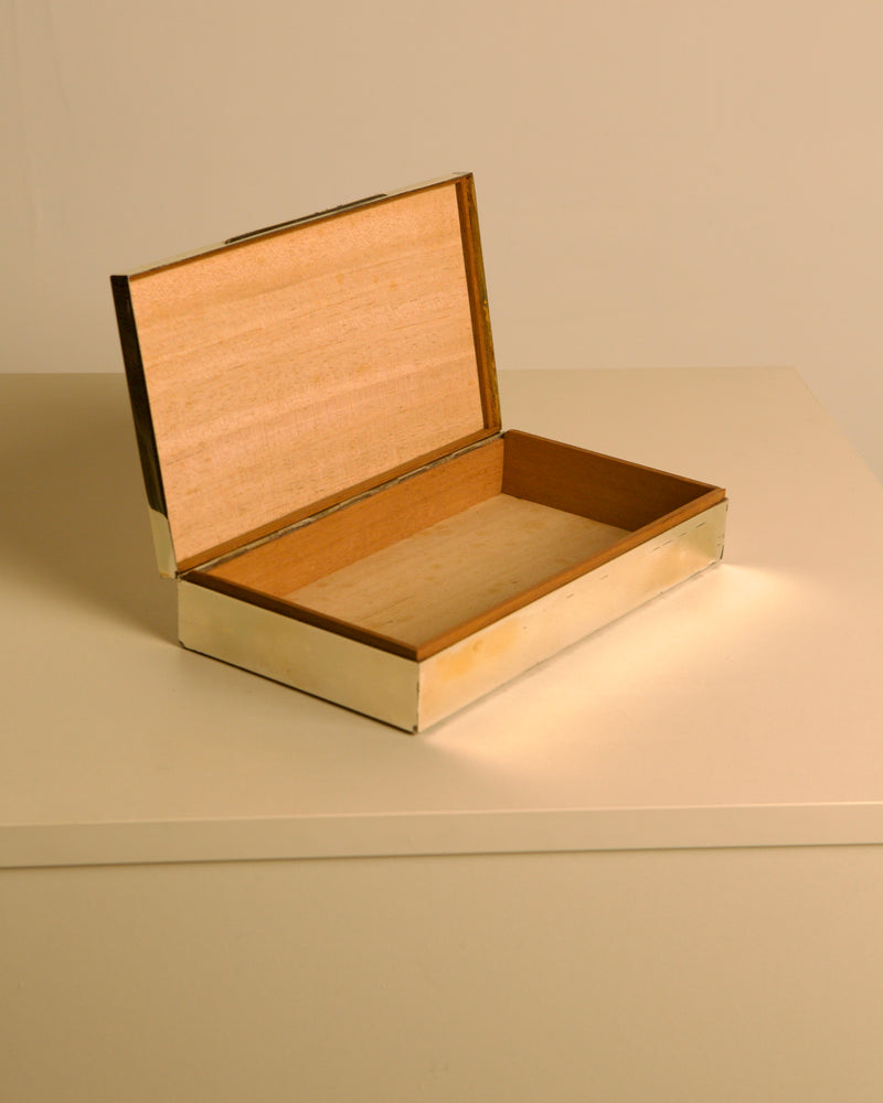Rectangular Italian Box in Silver-plated, 1960s — open view showing wooden interior