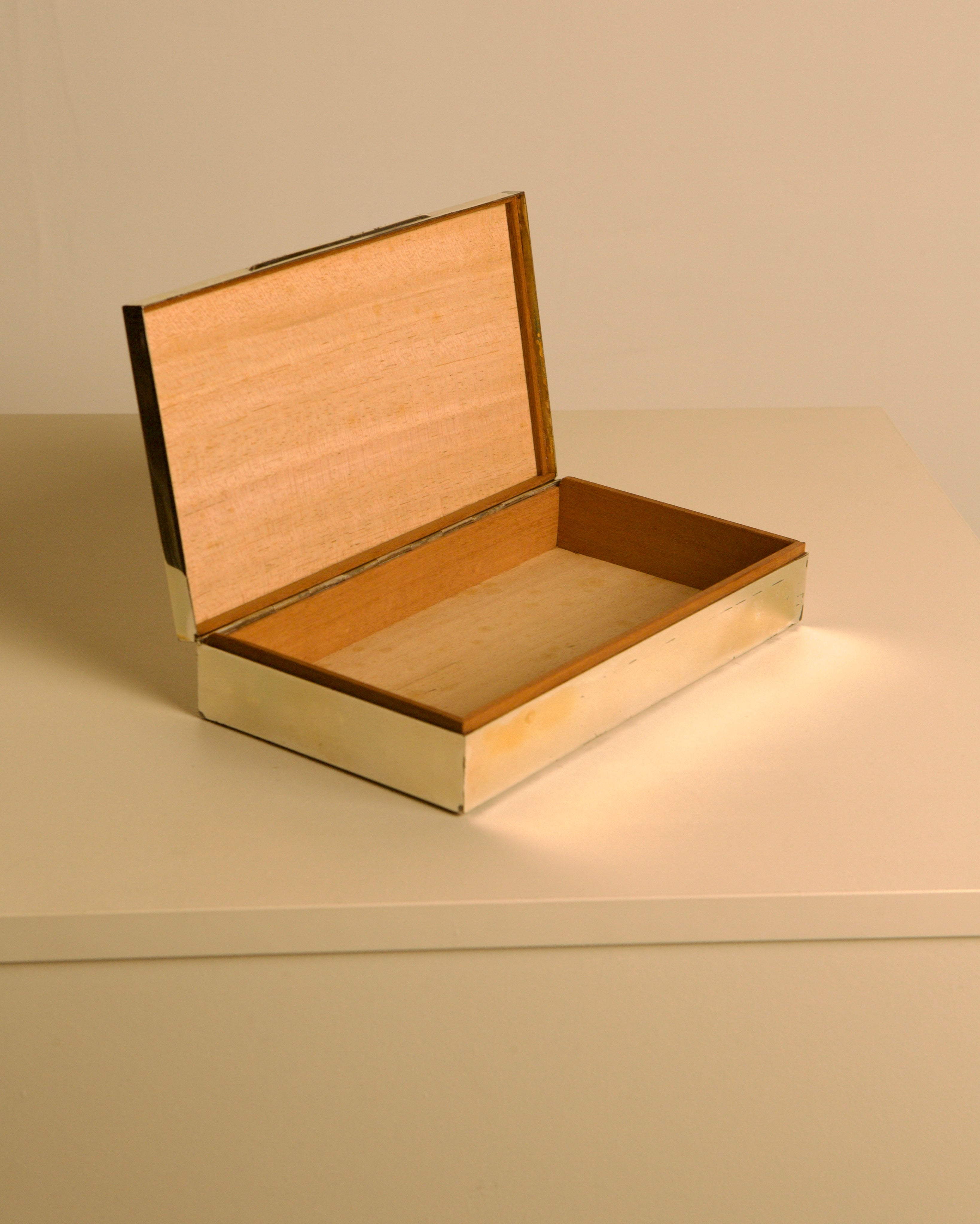 Rectangular Italian Box in Silver-plated, 1960s — open view showing wooden interior