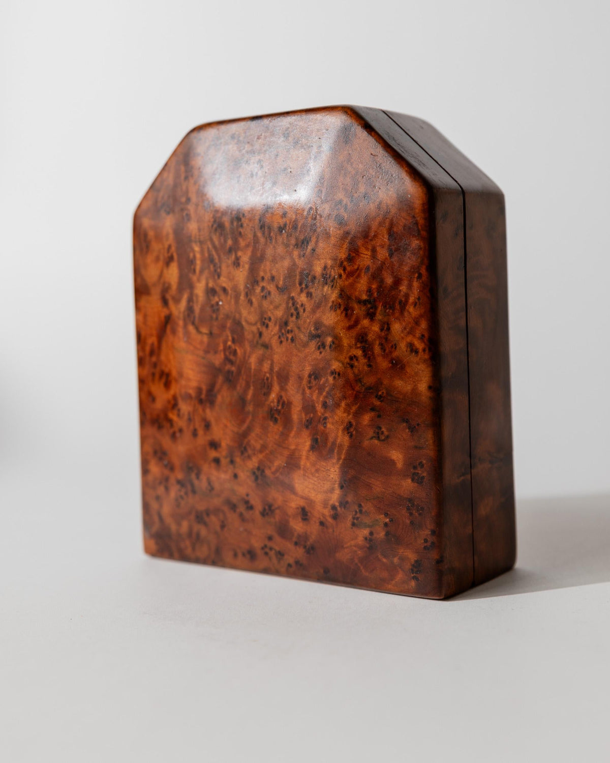 Vintage 1970s Burl Wood Desk Set of 3 Boxes, Different Sculptural Shapes, Mid Century Wooden Storage, Elegant Office Accessories, Gift Idea — lifestyle setting