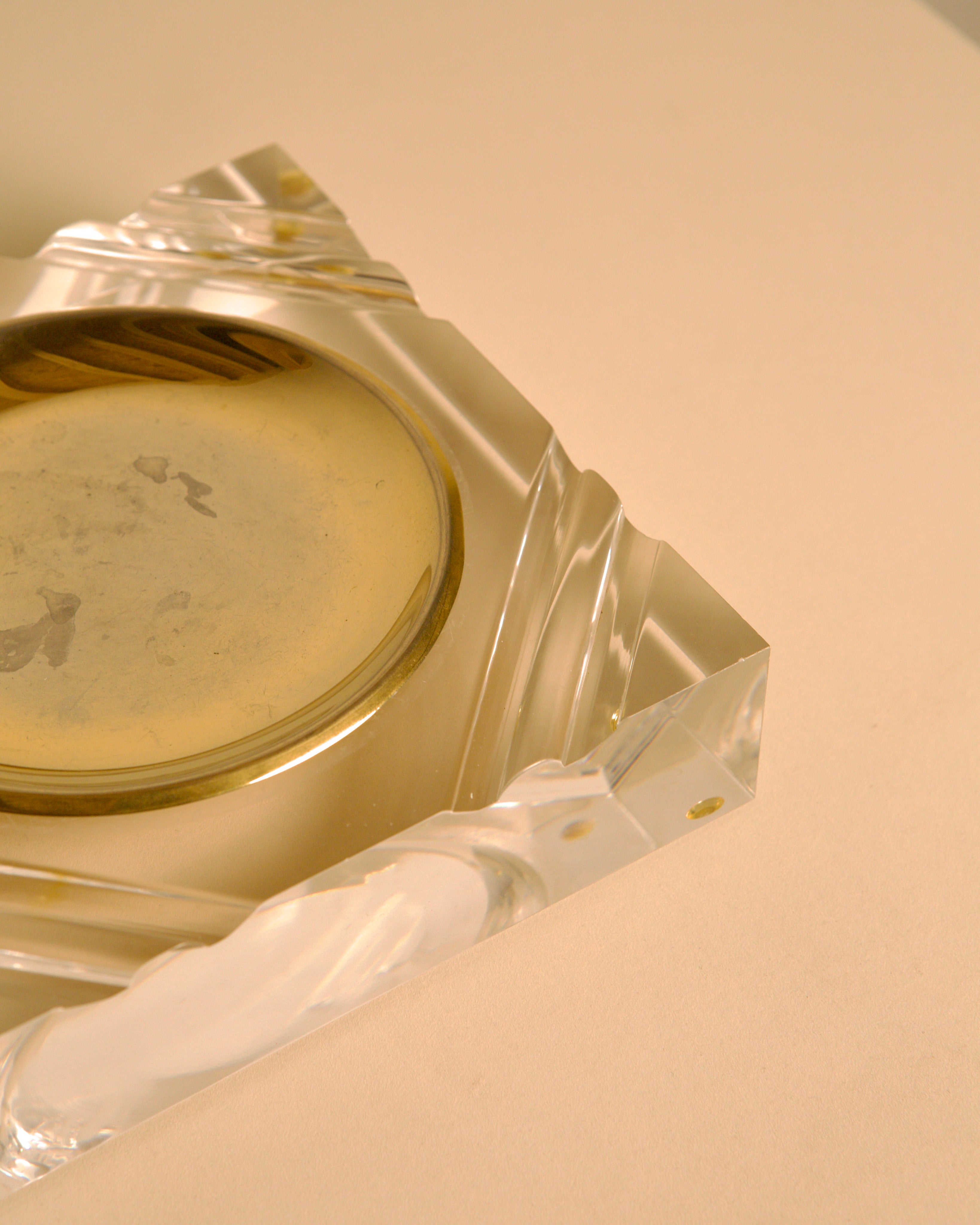 Italian clear lucite & gilt metal ashtray vide-poche 1970's — alternate view