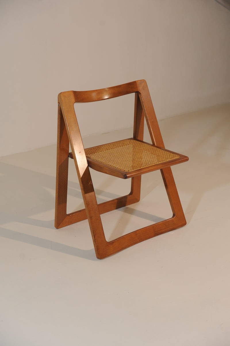 Mid-century teak folding chair with cane seat by Aldo Jacober