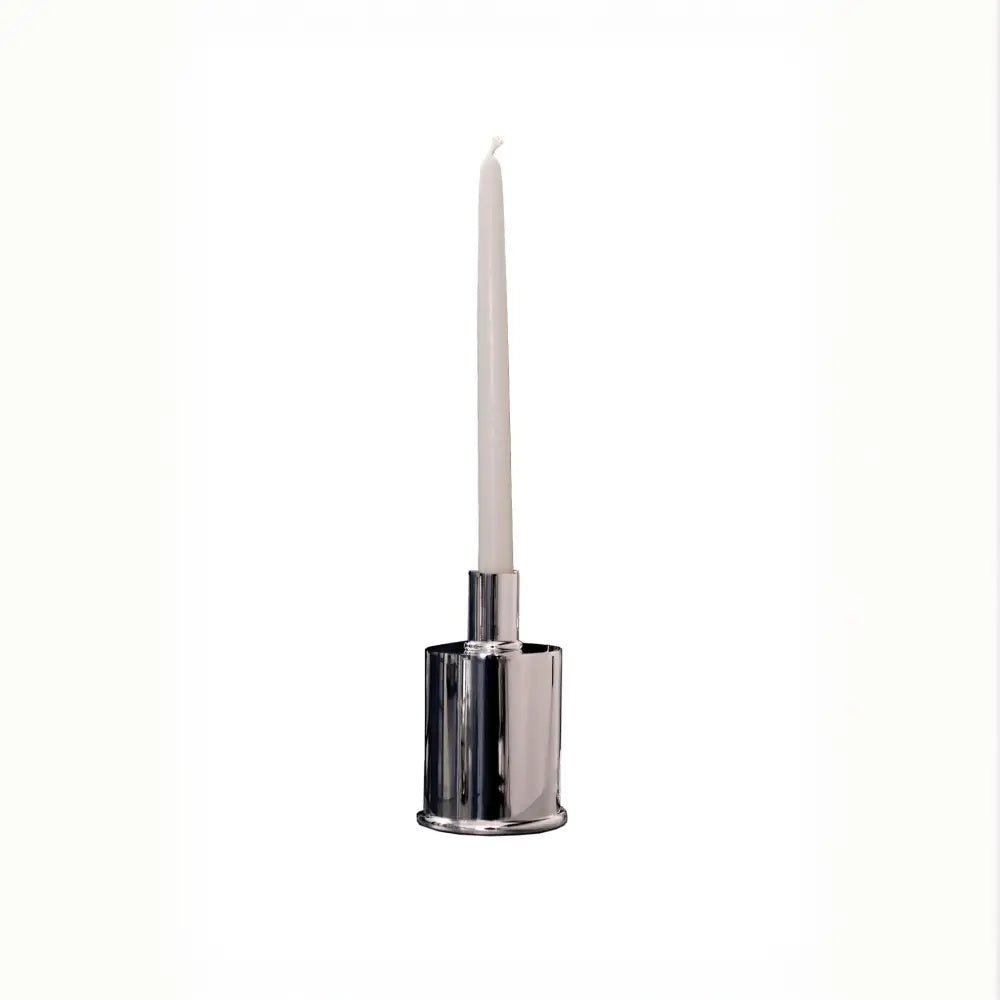 Silver Plated Candle Holders in Brass and Silver Plated Brass — side angle showing polished silver finish