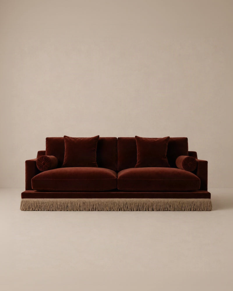 Orlando Sofa 230 cm - Velvet Sangria & Beige Houlès Fringe by RIJD Interior | The Oblist