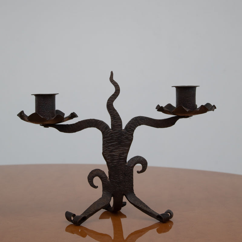 Vintage Candle Holders in Metal - Pair Collection — close-up of dark metal design