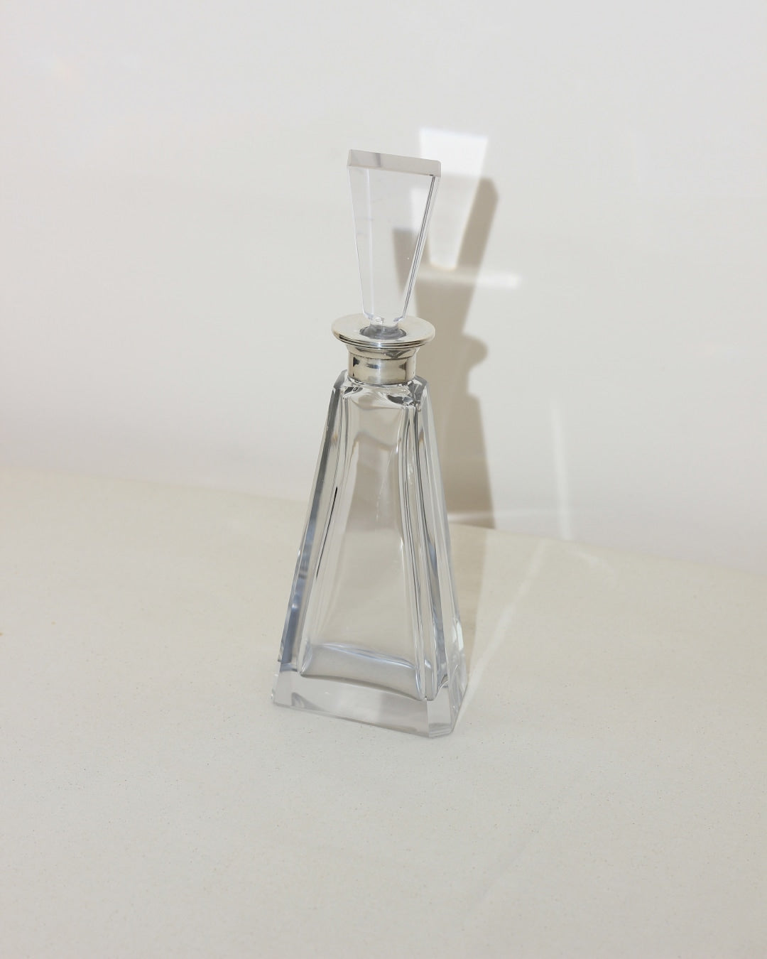Art Deco Decanter — clear glass in minimalist setting