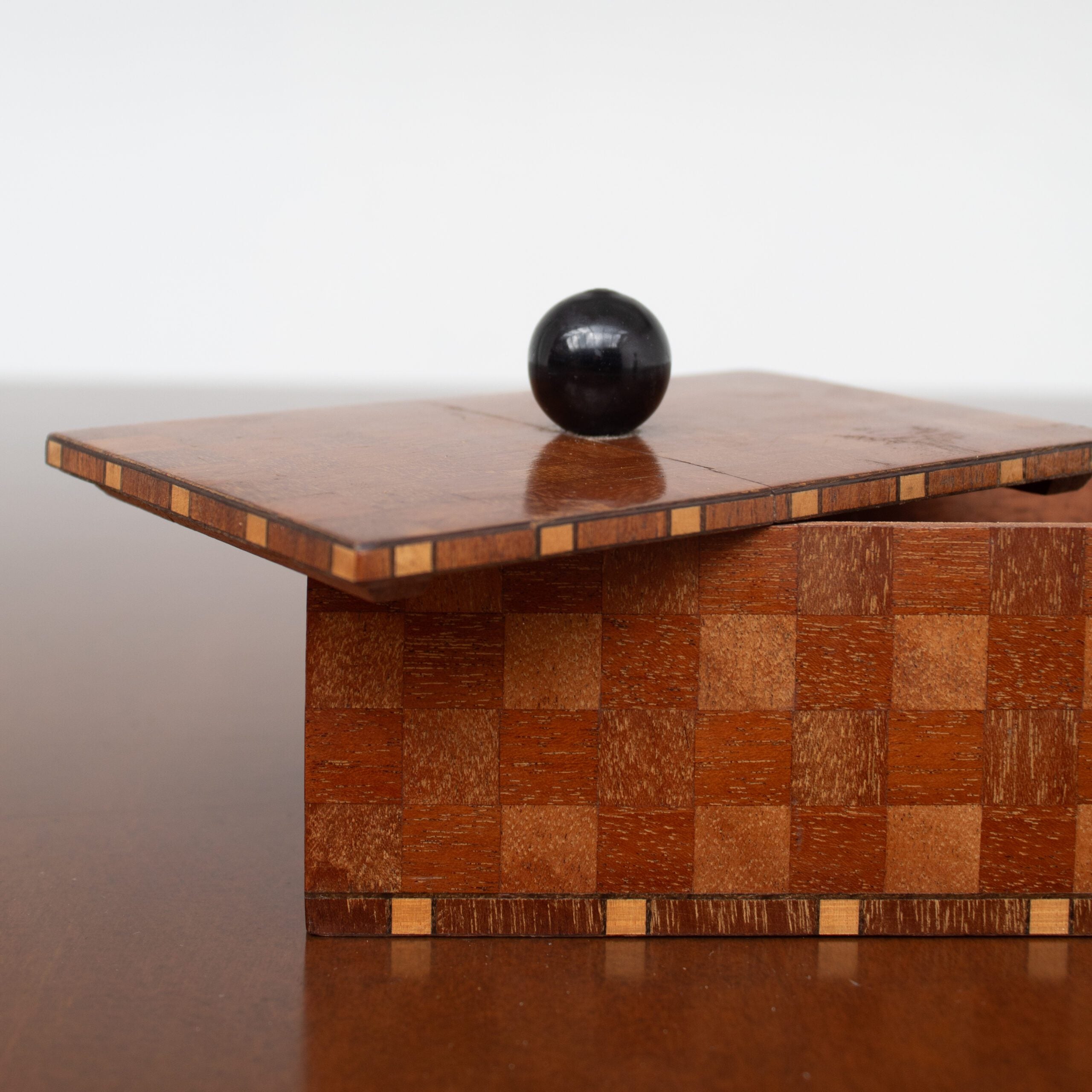 Art Deco Wooden Box with Geometric Pattern — detail view