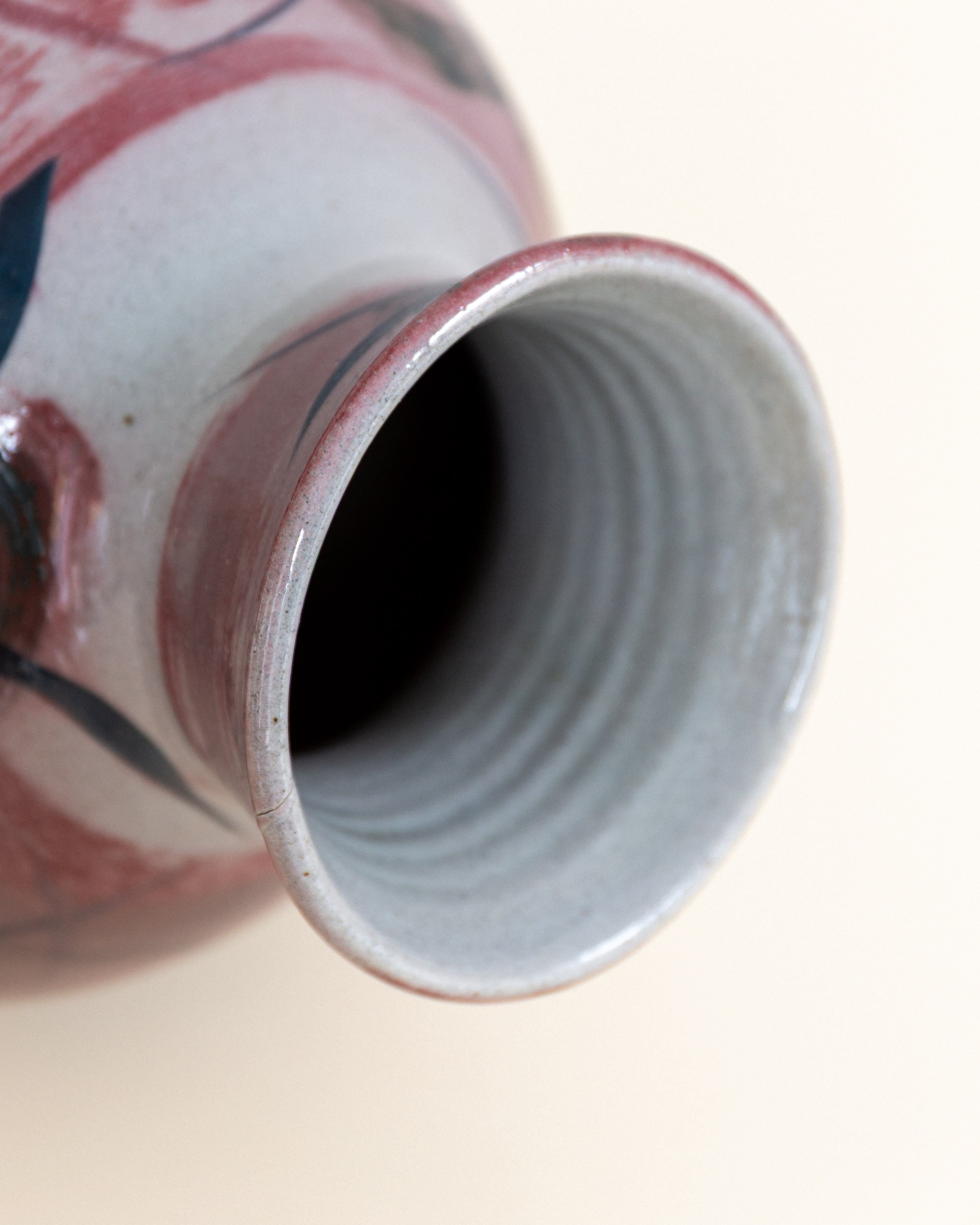 XL Ceramic Floor Vase by Herman Kähler, Denmark, 1930s — close-up of rim detail with floral design