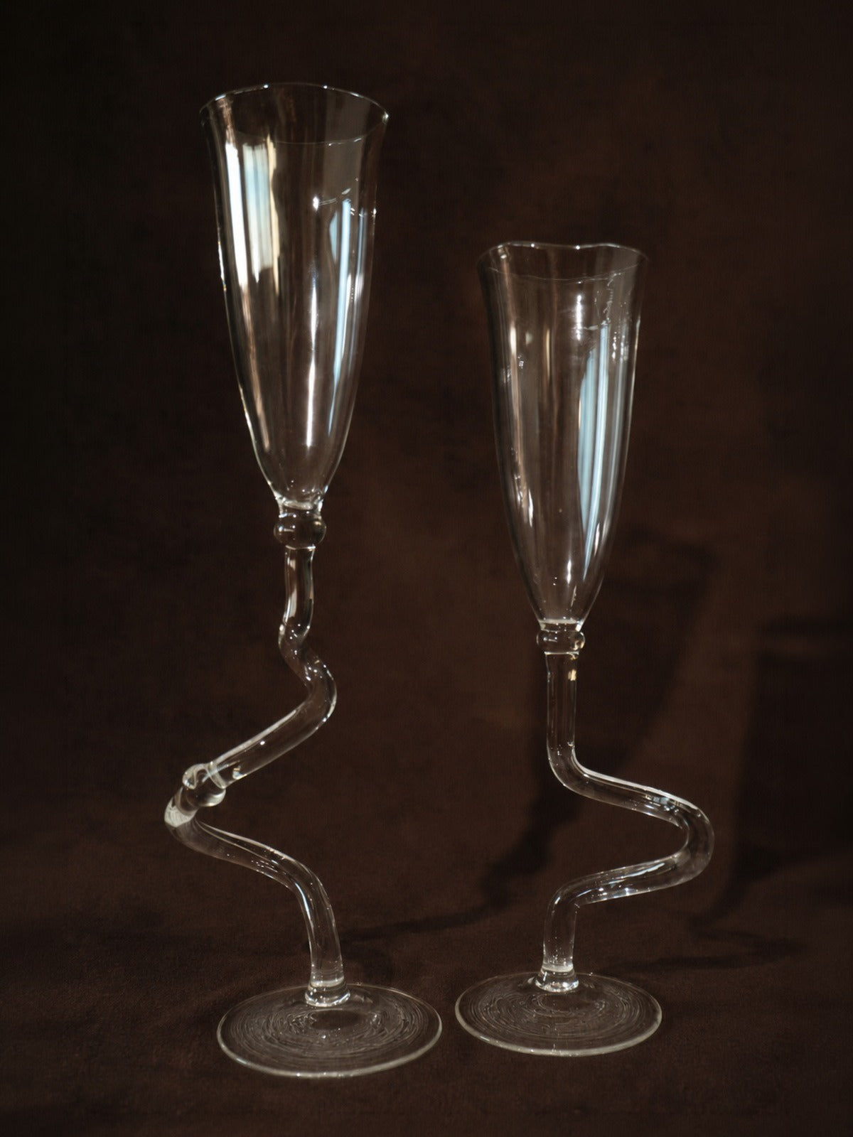 Set of 2 Hand-Blown Champagne Flute Glasses — side angle