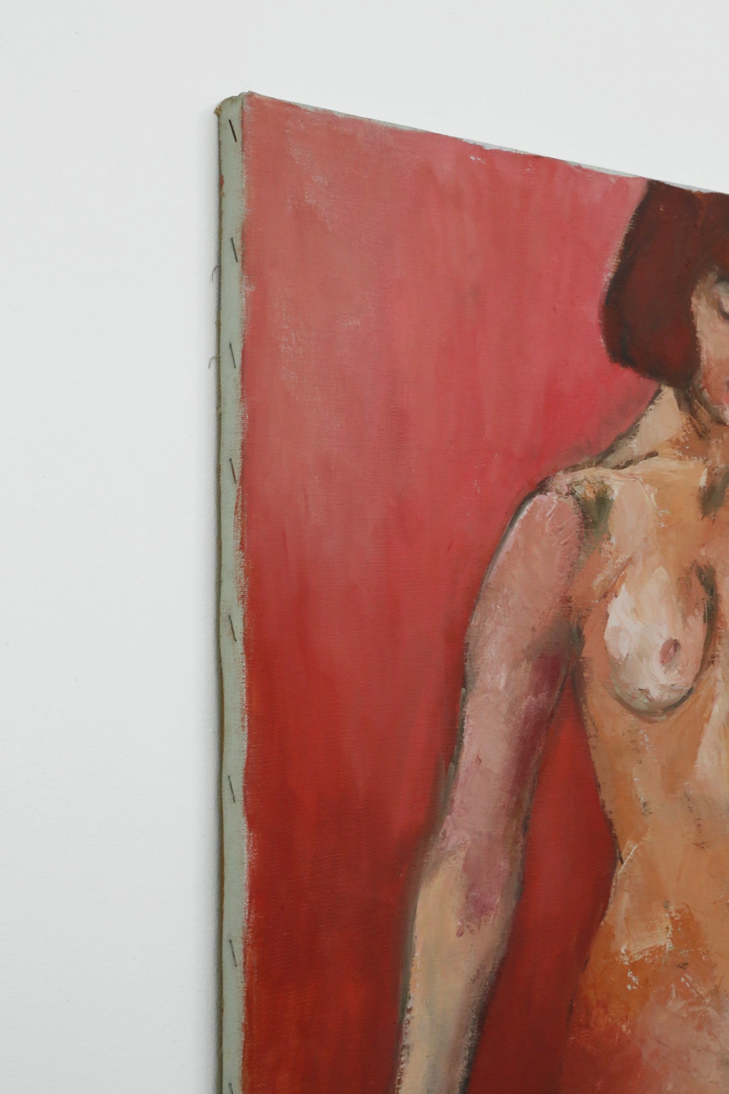 Red Nude, Original Painting by Sandra Orlovsky — side angle showing red background and figure