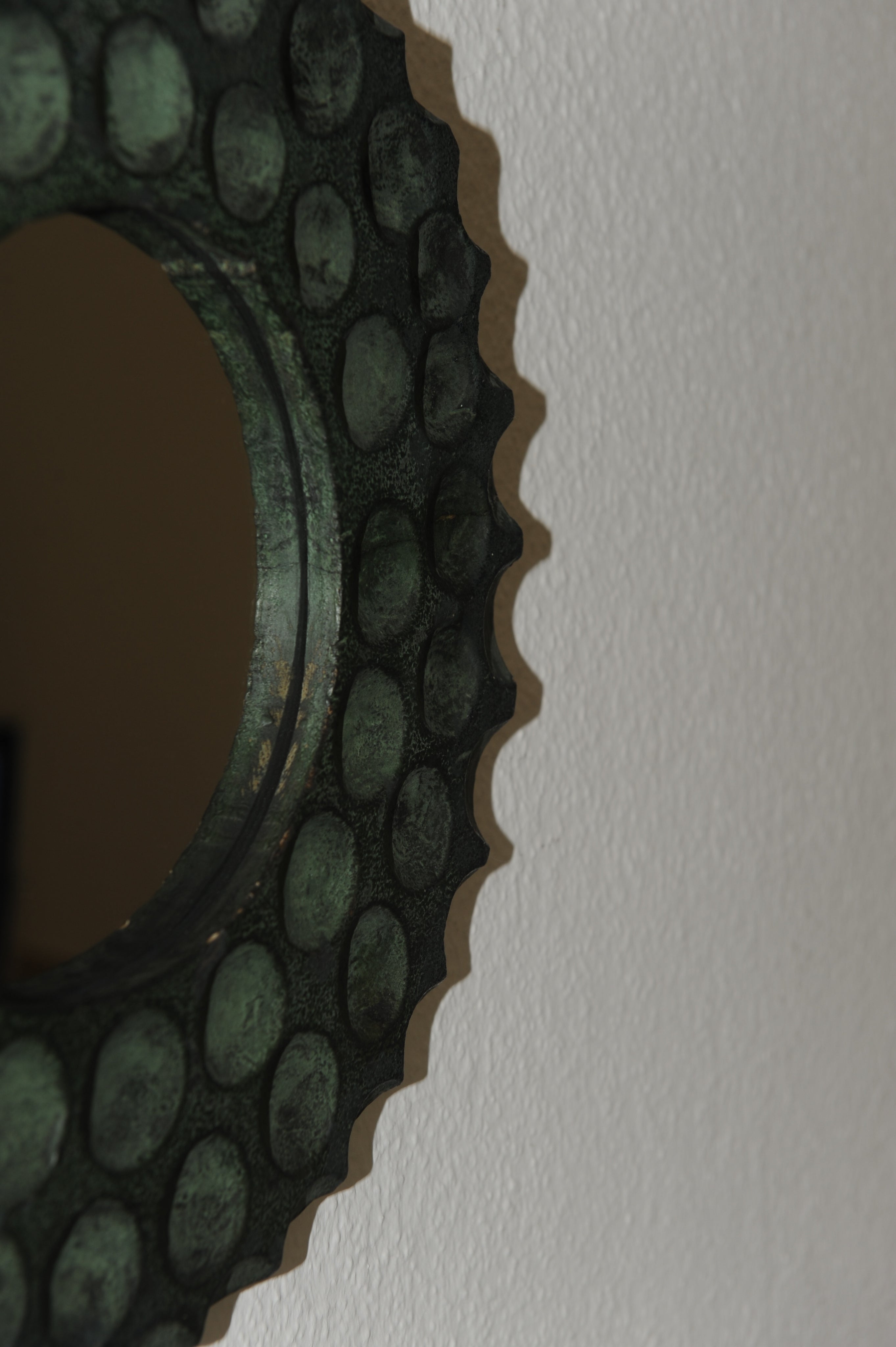 Vintage Small Brutalist Mirror in Green Slate Finish, France 1970s — close-up