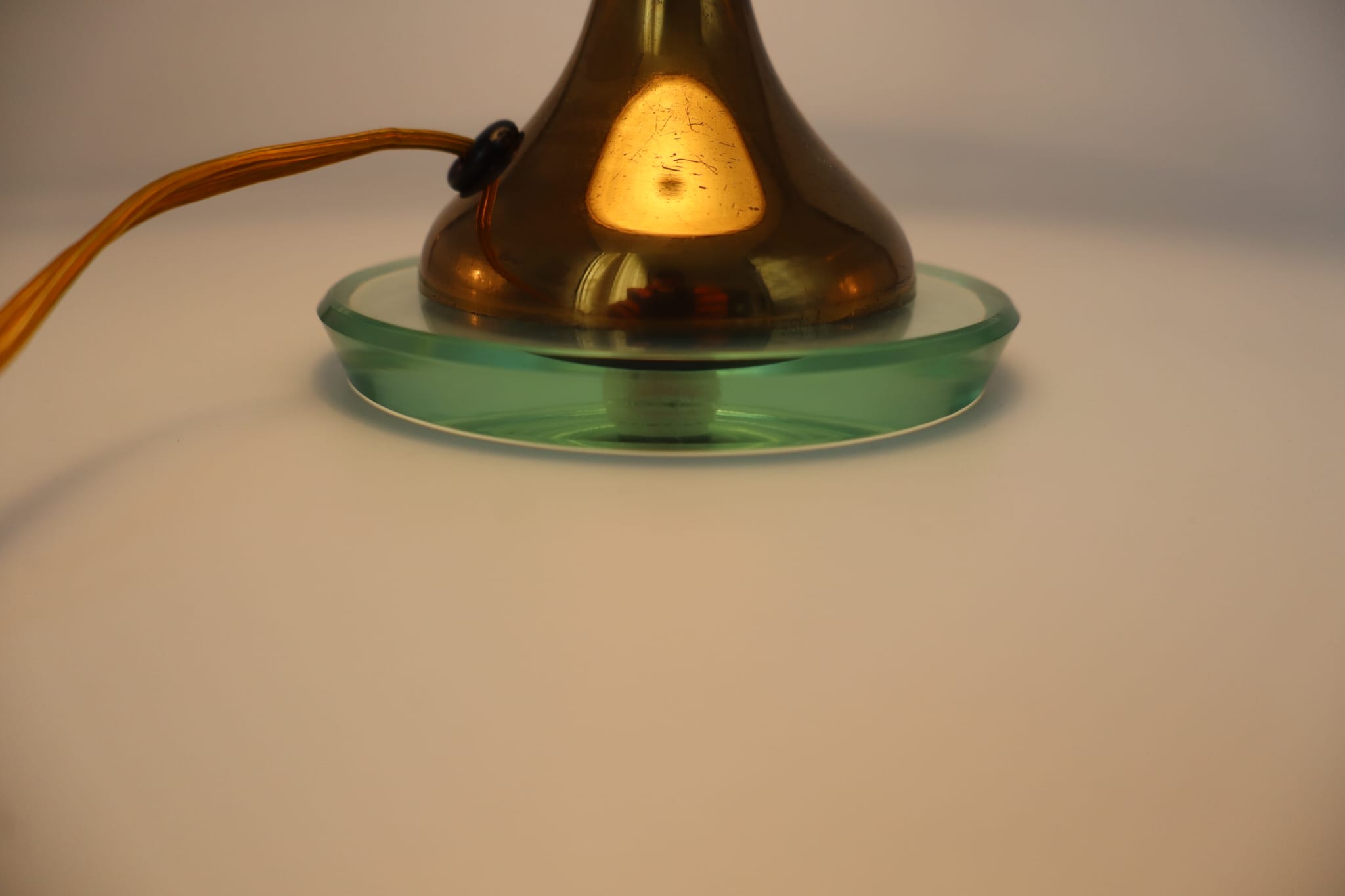 Italian Small Table Lamp, Brass, Glass, Italy, 1940s — back view highlighting green glass base
