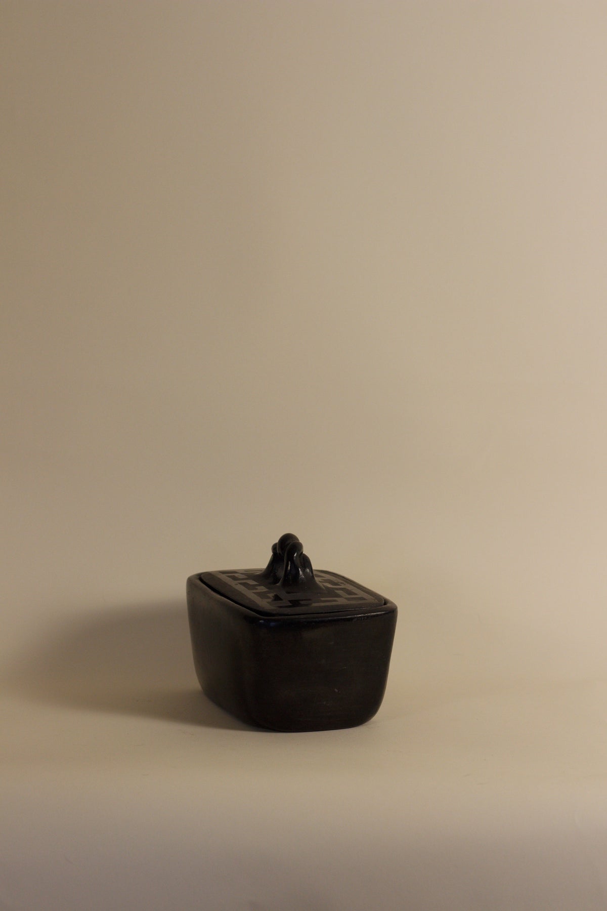 Sculptural Black Ceramic Box — close-up