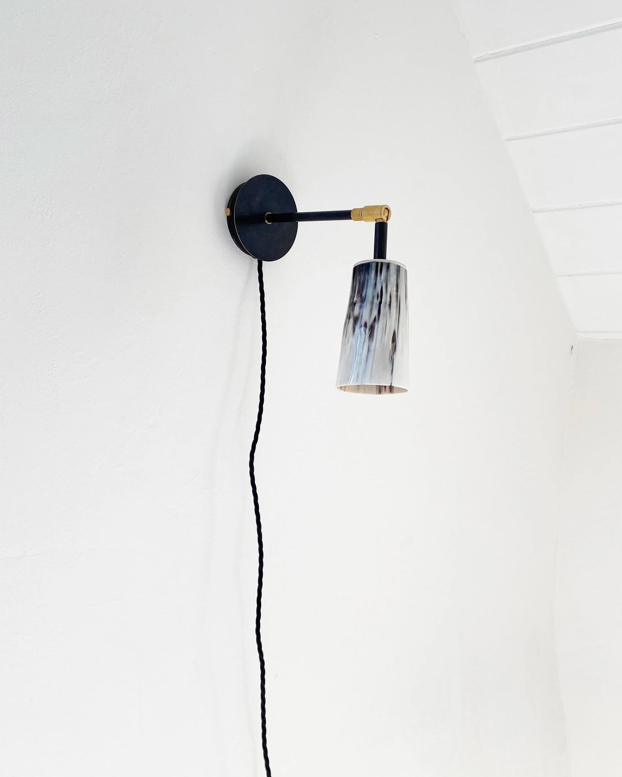 Horn Wall Light - Non Wired In Version — close-up of marbled shade and black mount