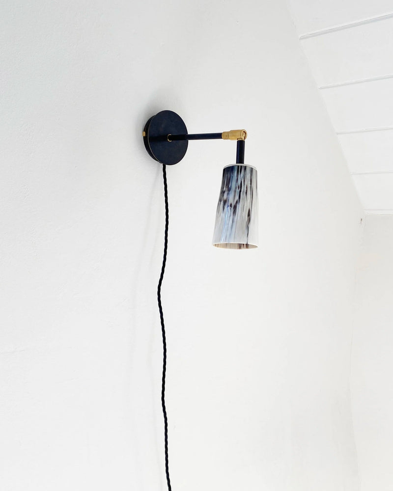 Horn Wall Light - Non Wired In Version — close-up of marbled shade and black mount