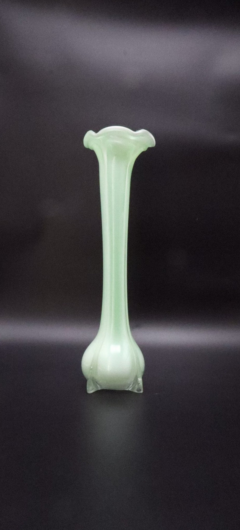 Vintage Italian Opaline Glass Soliflore Vase – Pastel Green & White – 1970s — detail view