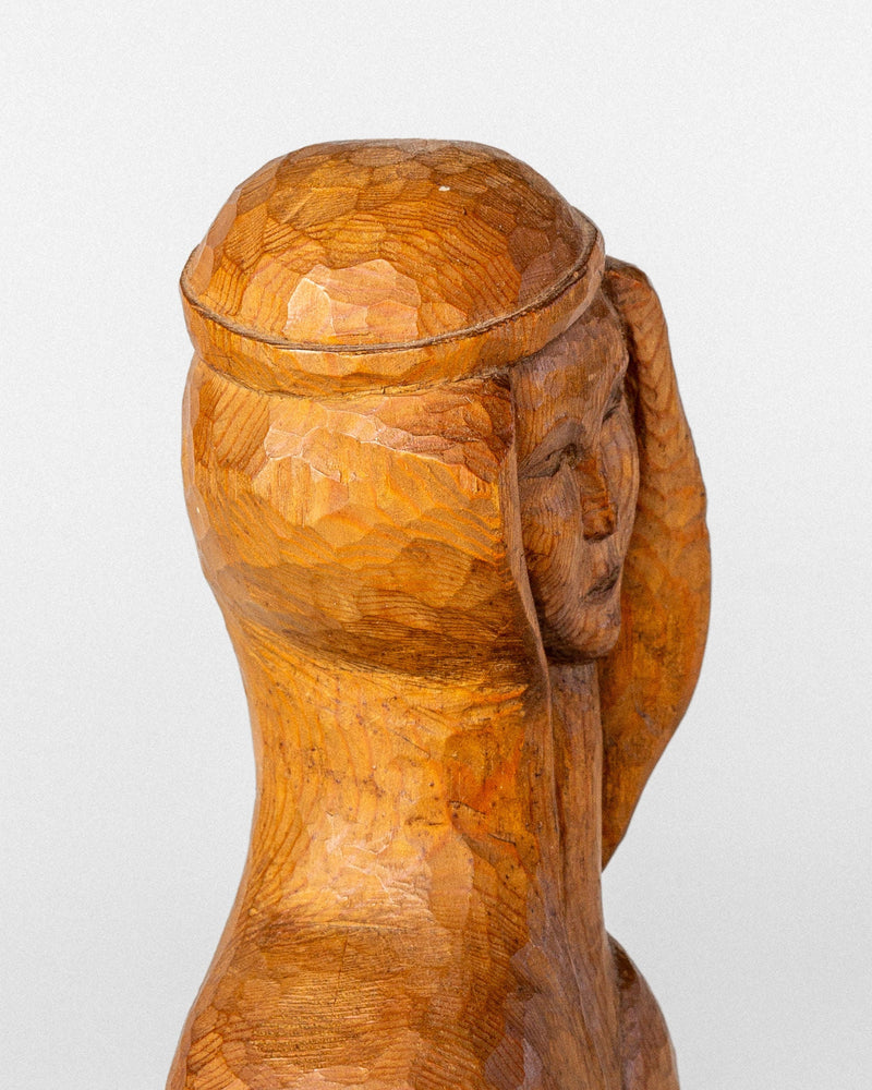 Hand-Carved Wooden Sculpture, 1960s — close-up of textured wood surface