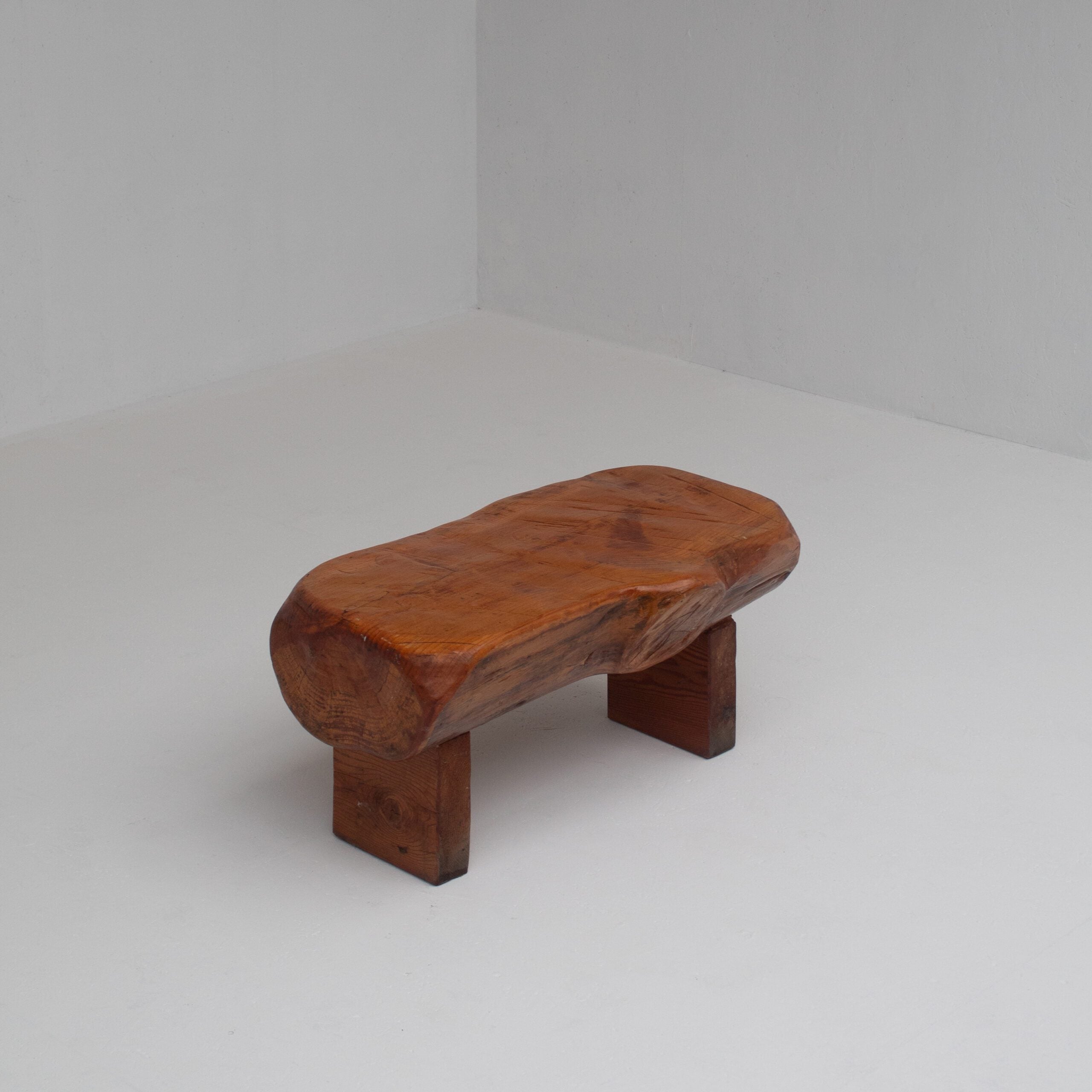 Pair of Rustic Wooden Sculptural Benches in Solid Wood — close-up of textured wooden surface