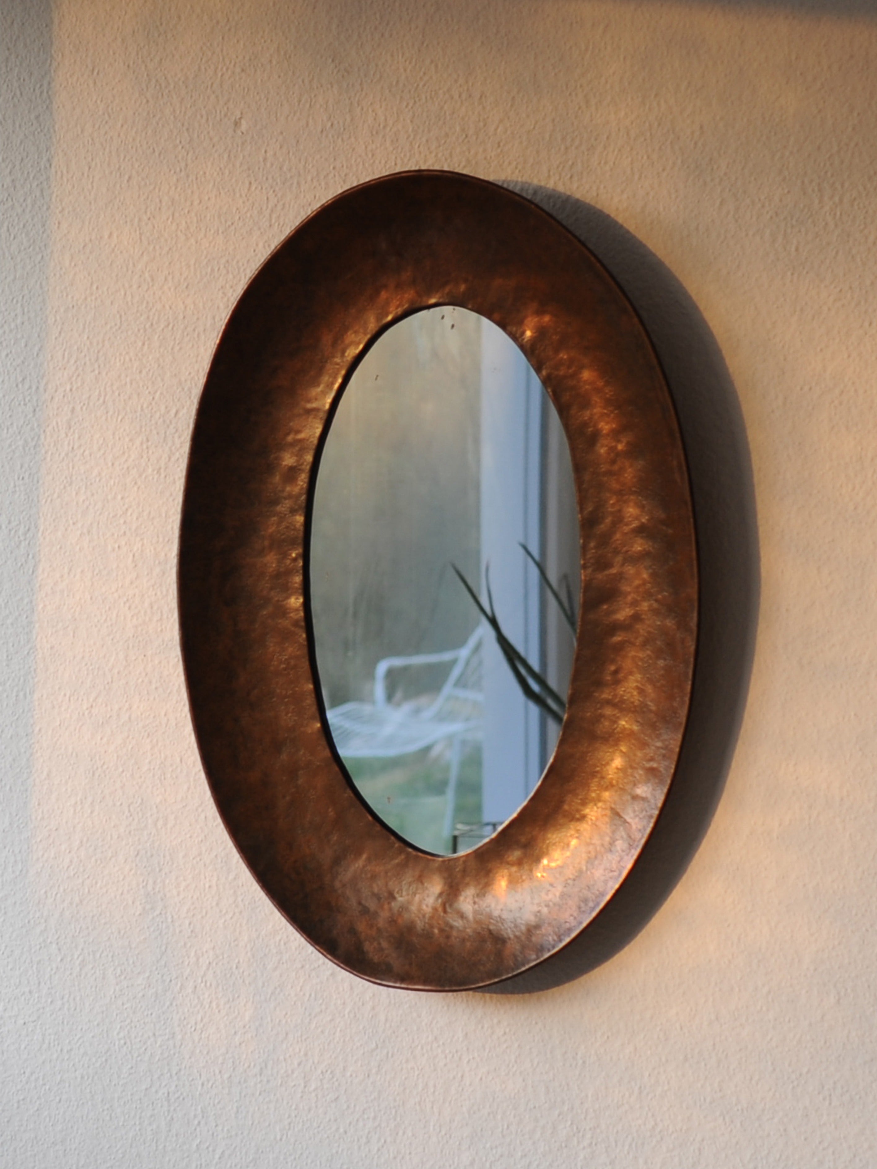 Angelo Bragalini Hammered Wall Mirror In Copper, Italy 1960 — side angle