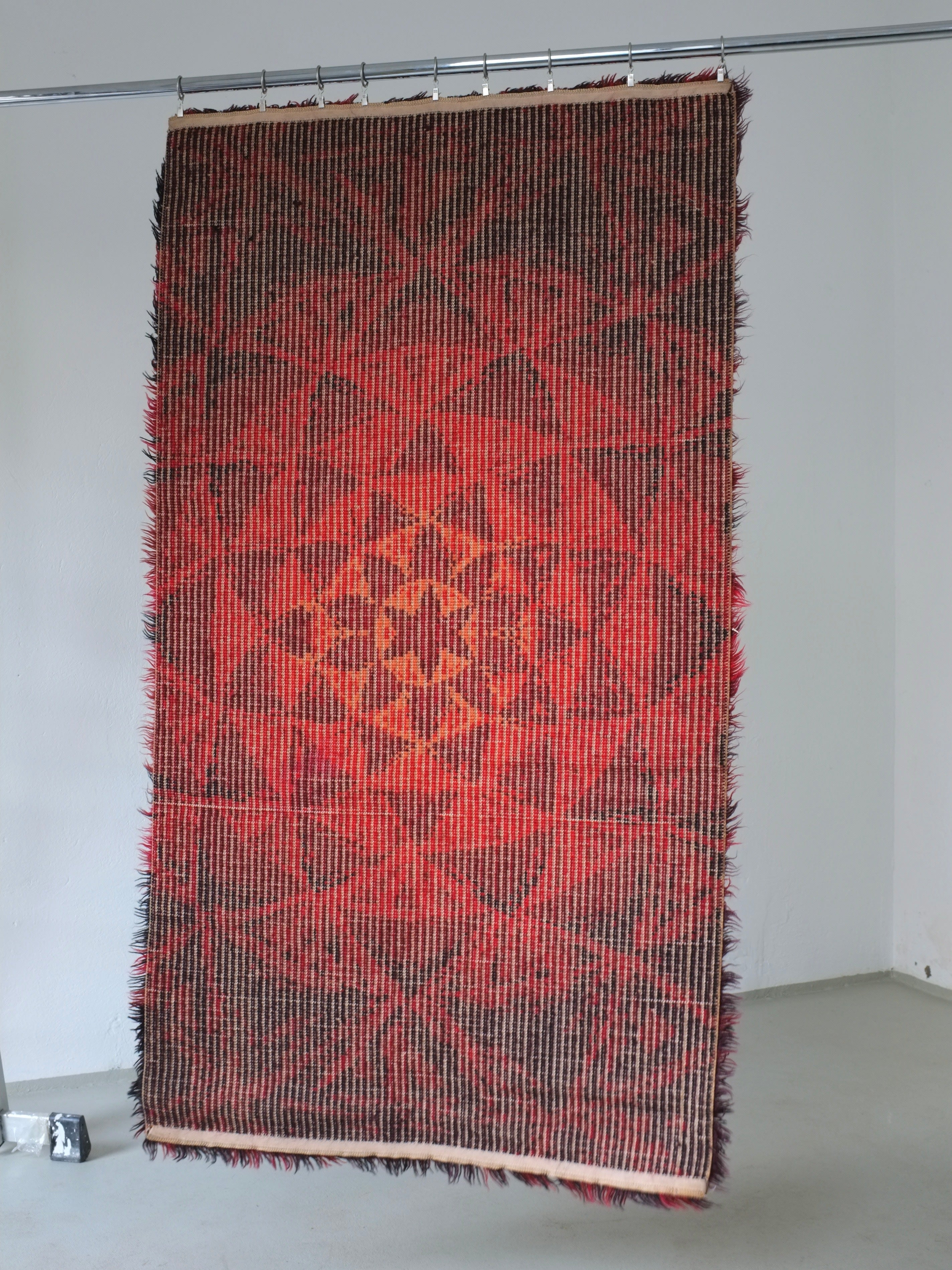 Rugs Mid-Century Abstract Red Wool Rya Rug | Sweden | 1960s