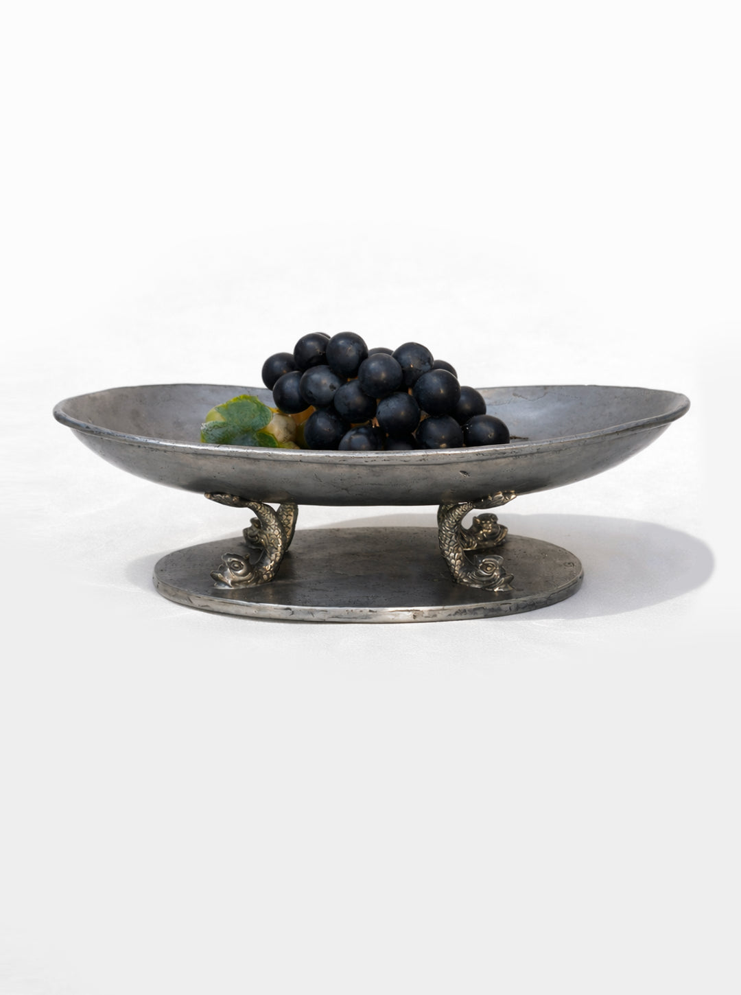 Large Pewter Fruit Cup — side view with black grapes displayed