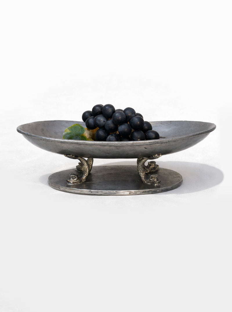 Large Pewter Fruit Cup — side view with black grapes displayed