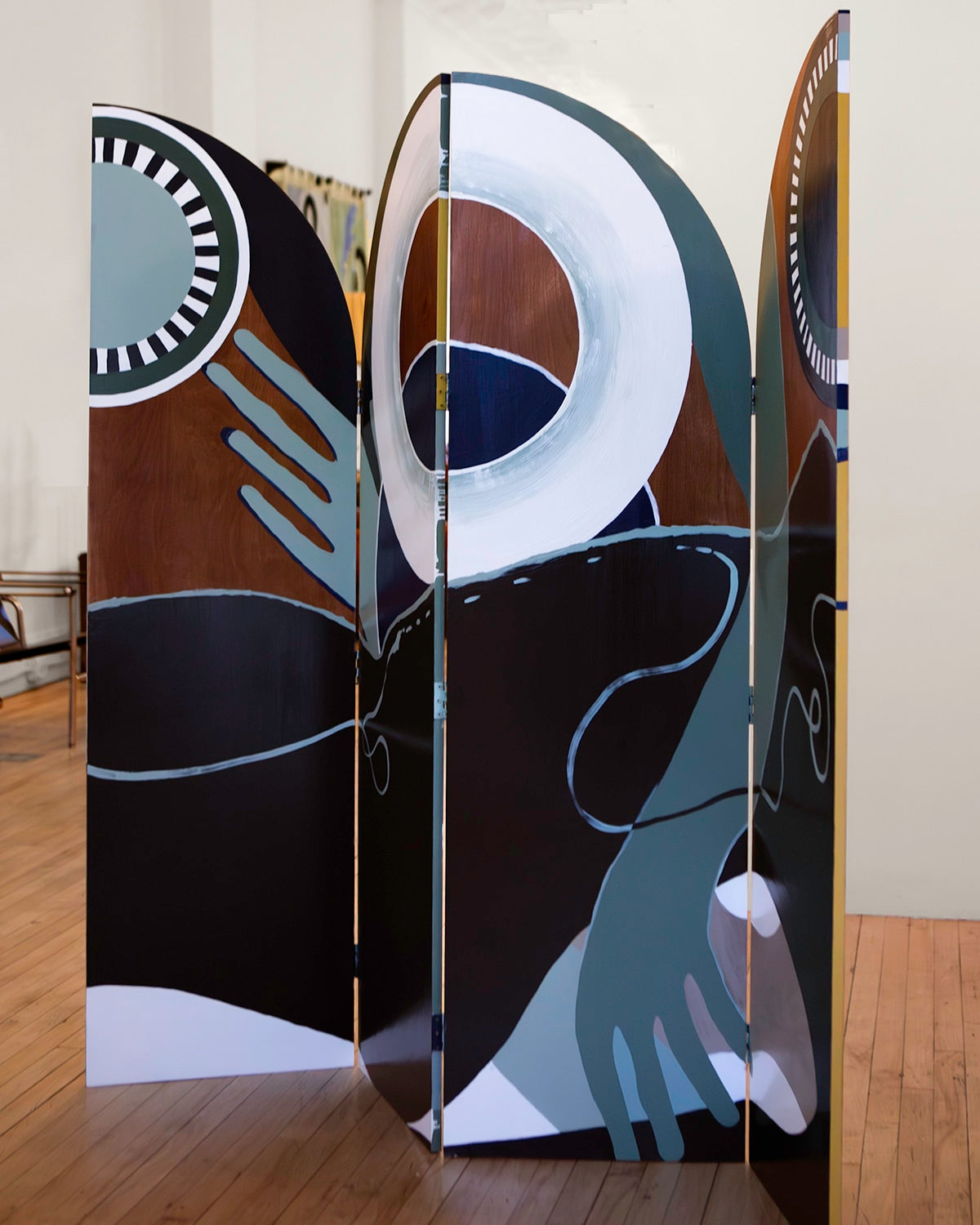 Circular Motion Screen- Hand Painted Wooden Screen — detail view
