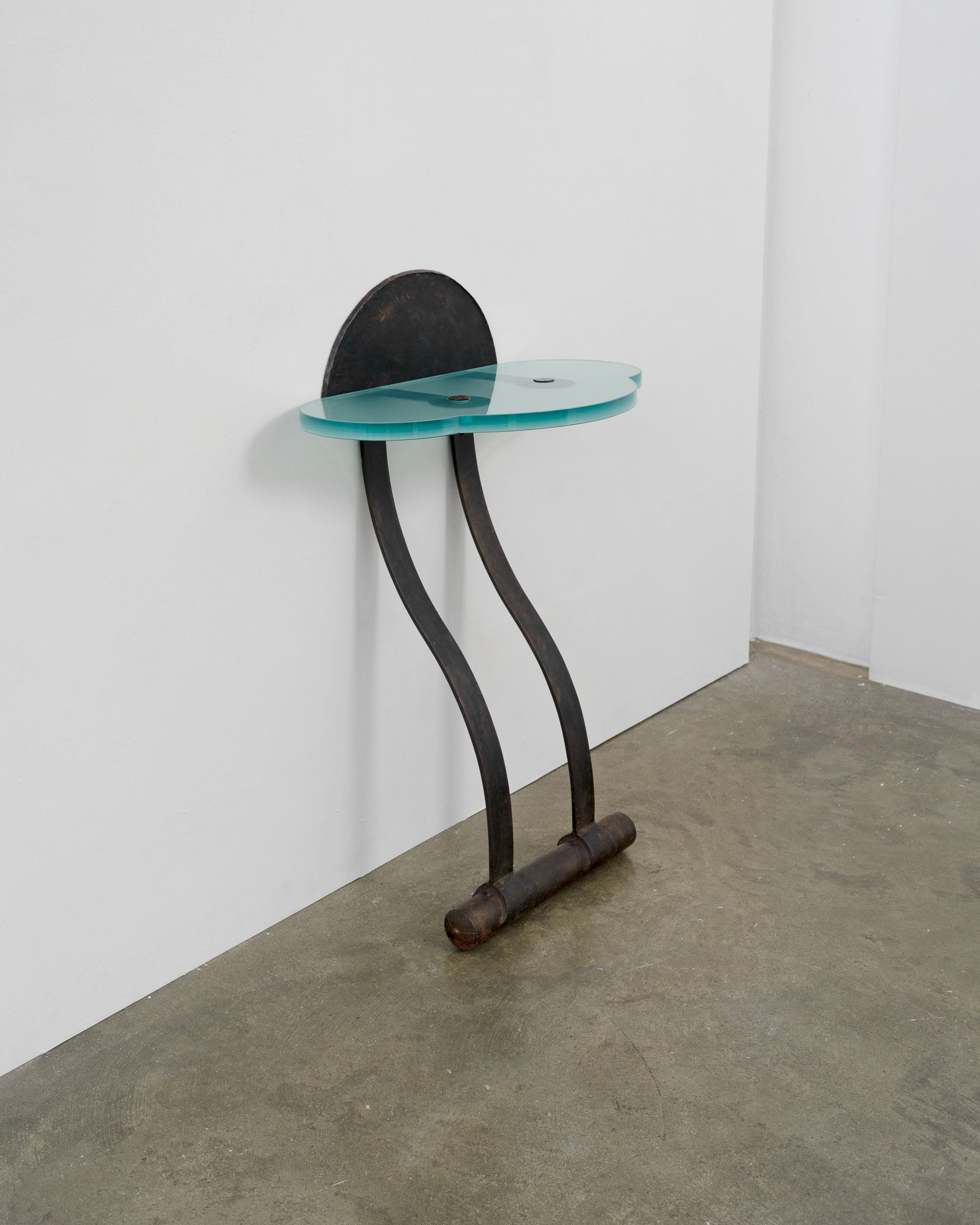 Wrought Iron and Cast Glass Leaning Console Table