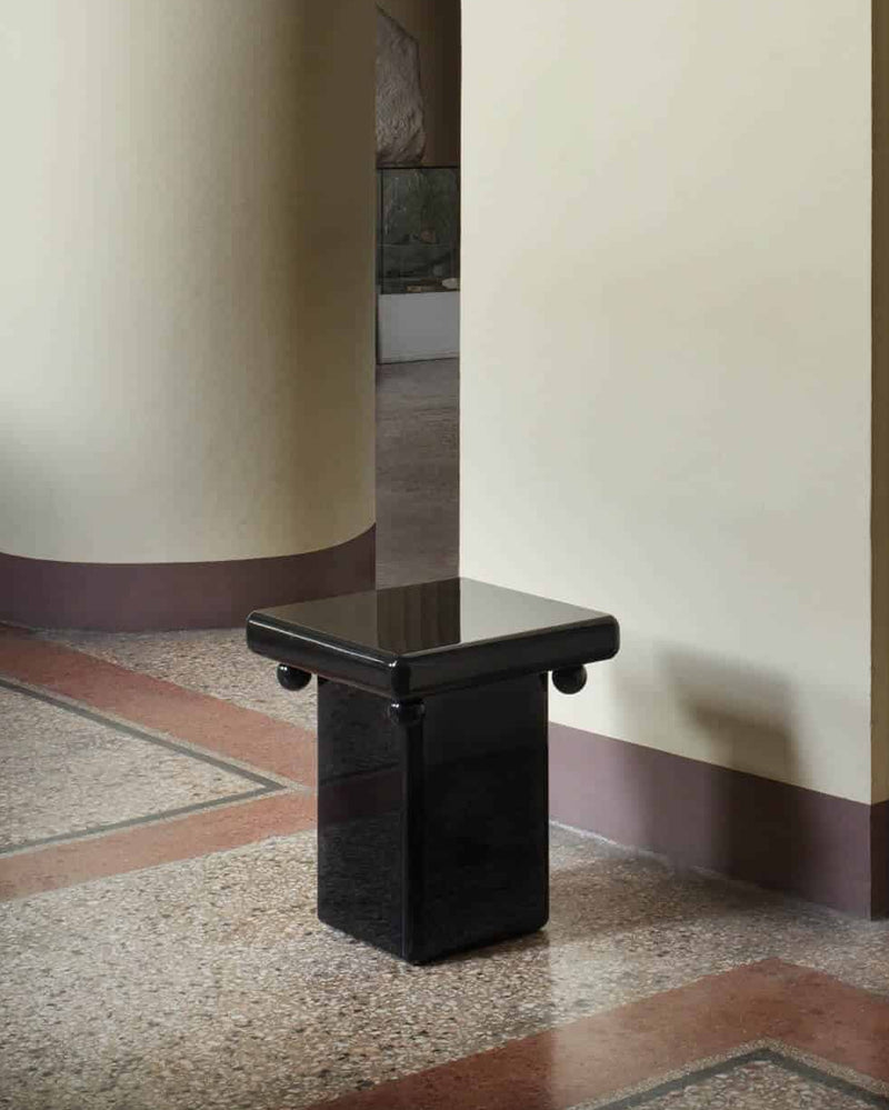 Stool - Bench in Black Laquer — close-up of black lacquer finish in modern setting