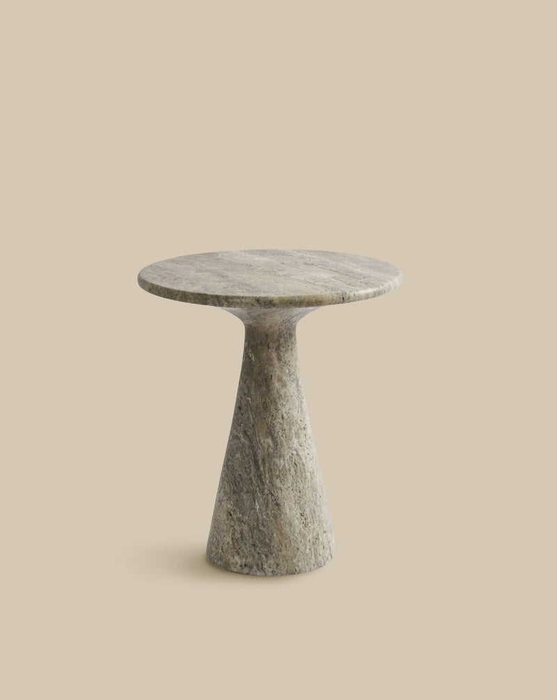 Juno Medium Travertine Side Table — detail view