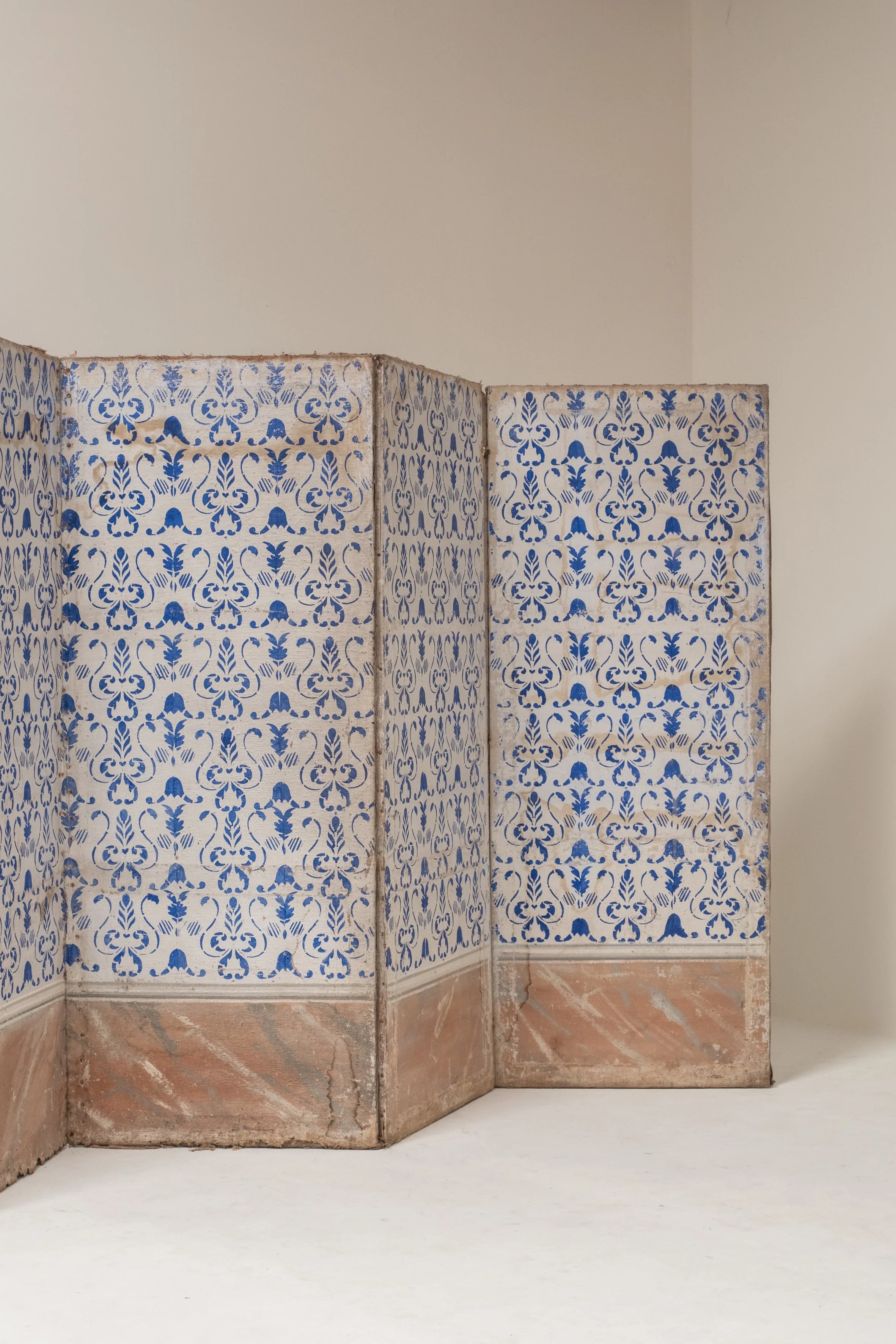 19th Century Italian Painted Four-Panel Screen (Paravent) — close-up