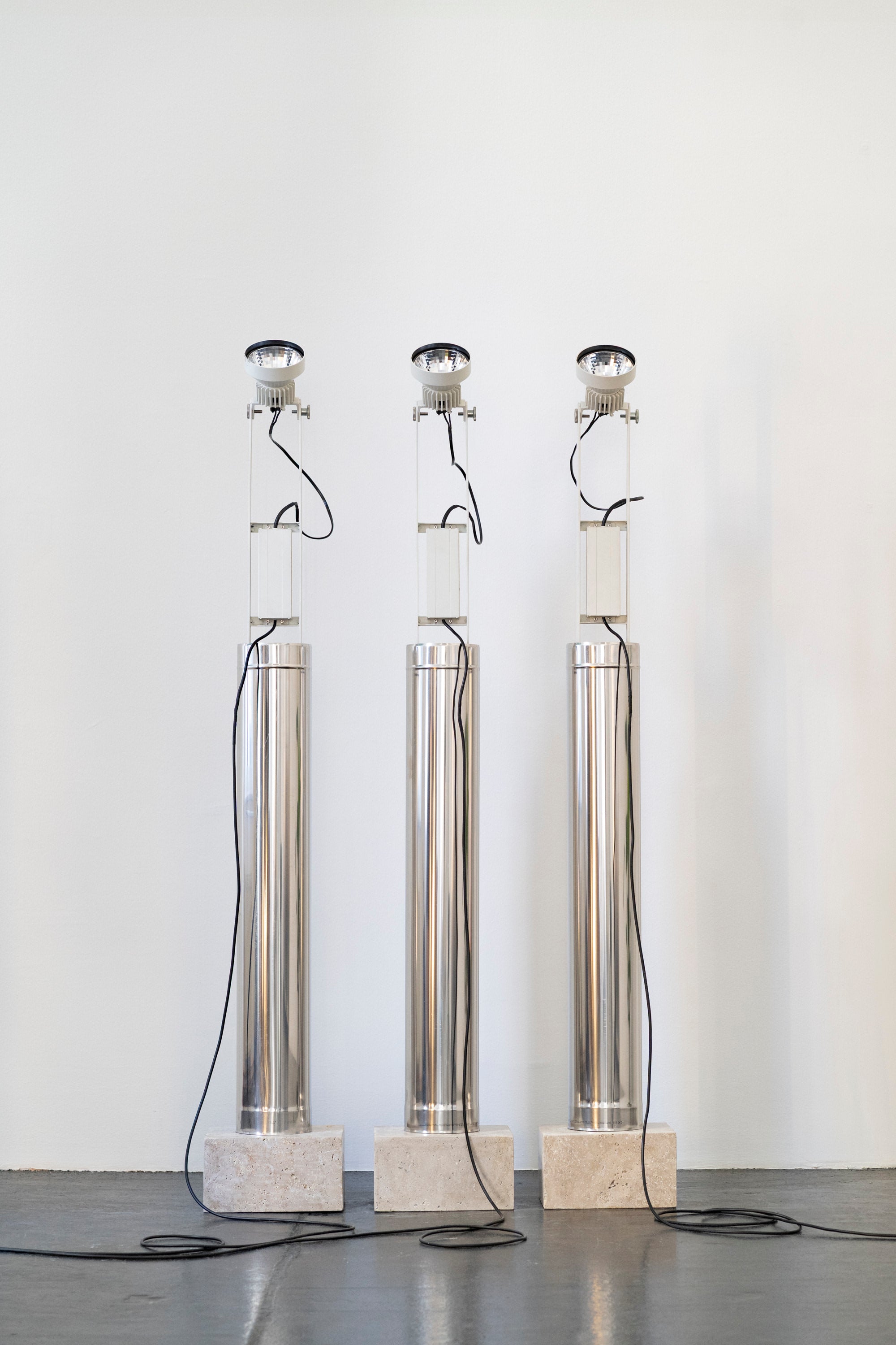 Minimalism Floor Lamp DN_S2507 in Chrome - Column Collection — three lamps in modern interior setting