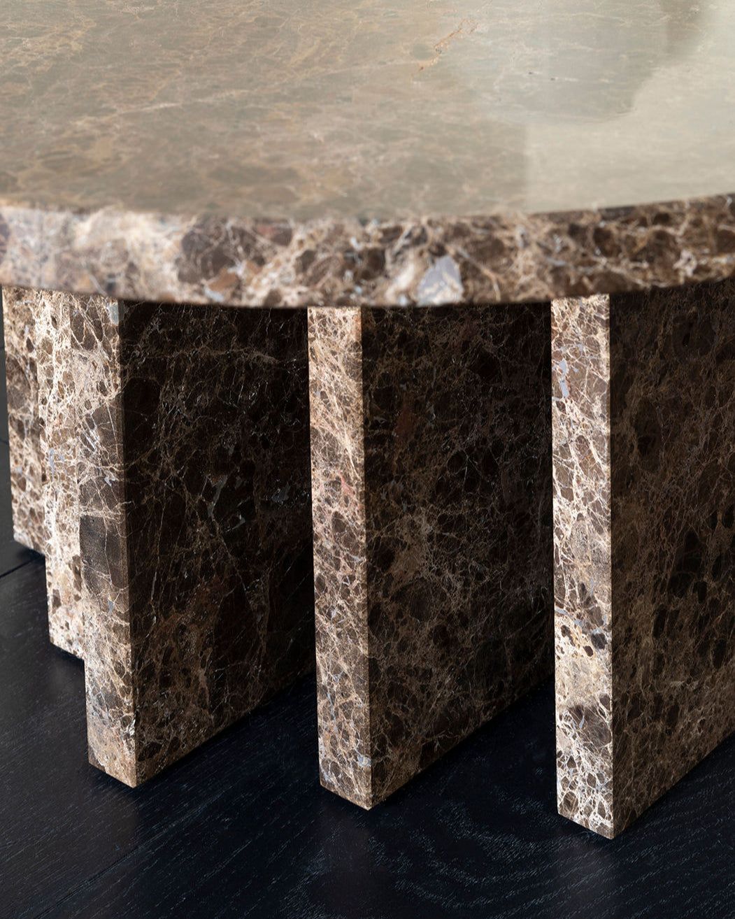 Marble Coffee Table Object091 — side angle showing dark marble base
