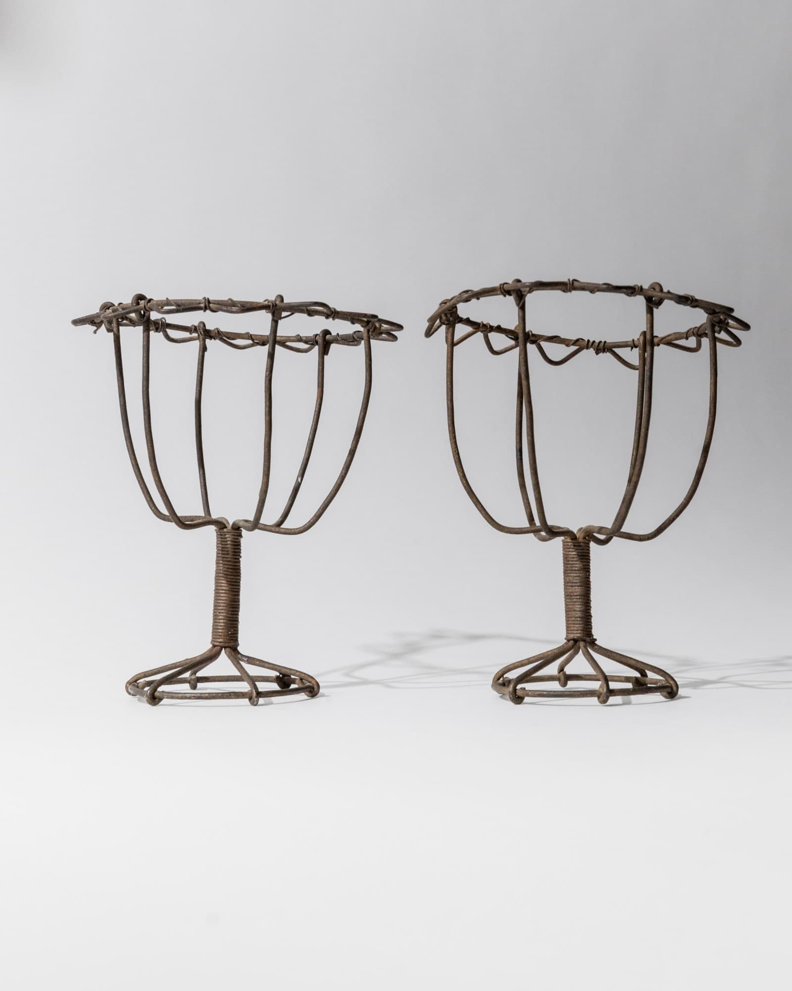 Antique 1850s Iron Wire Candleholder Set of 2