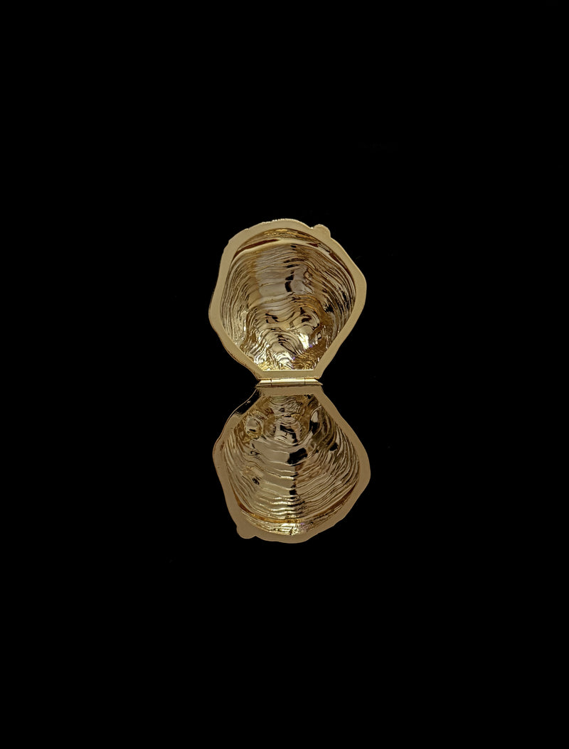 Vintage pill box designed in Italy — close-up of gold interior detail