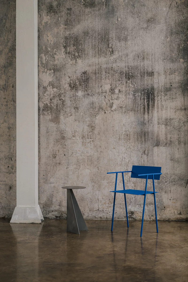Aluminum Side Table Object084 — top view in minimalist interior setting