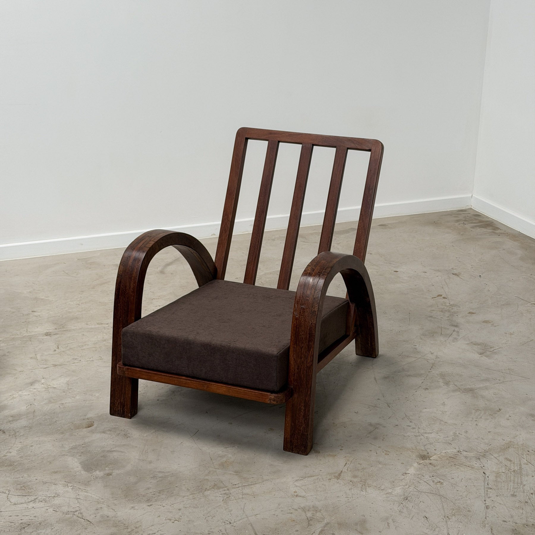 Pair of Mid-Century Armchairs in Exotic Wood — side angle