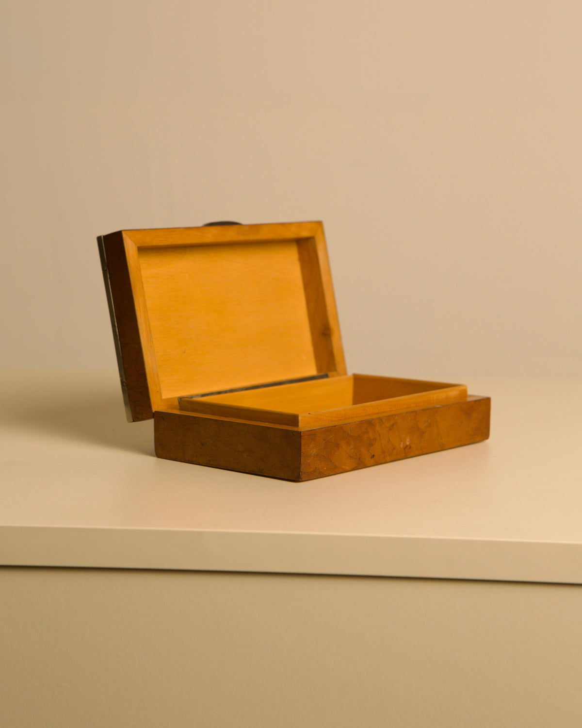 Italian wood and silver-lidded box, 1950s — side angle