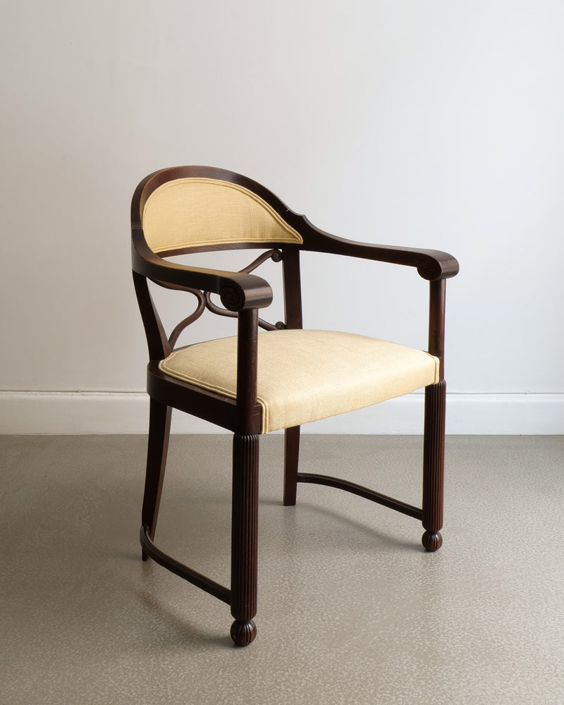 Art Deco mahogany armchair with cream upholstery, 1920s French