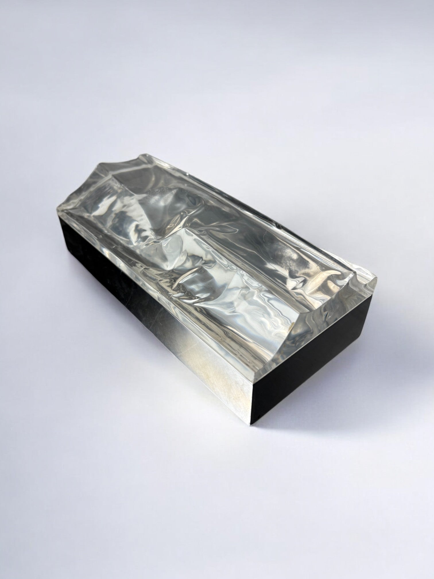 Gabriella Crespi Lucite Box, Italy, 1970's — angled view highlighting reflective lucite surface
