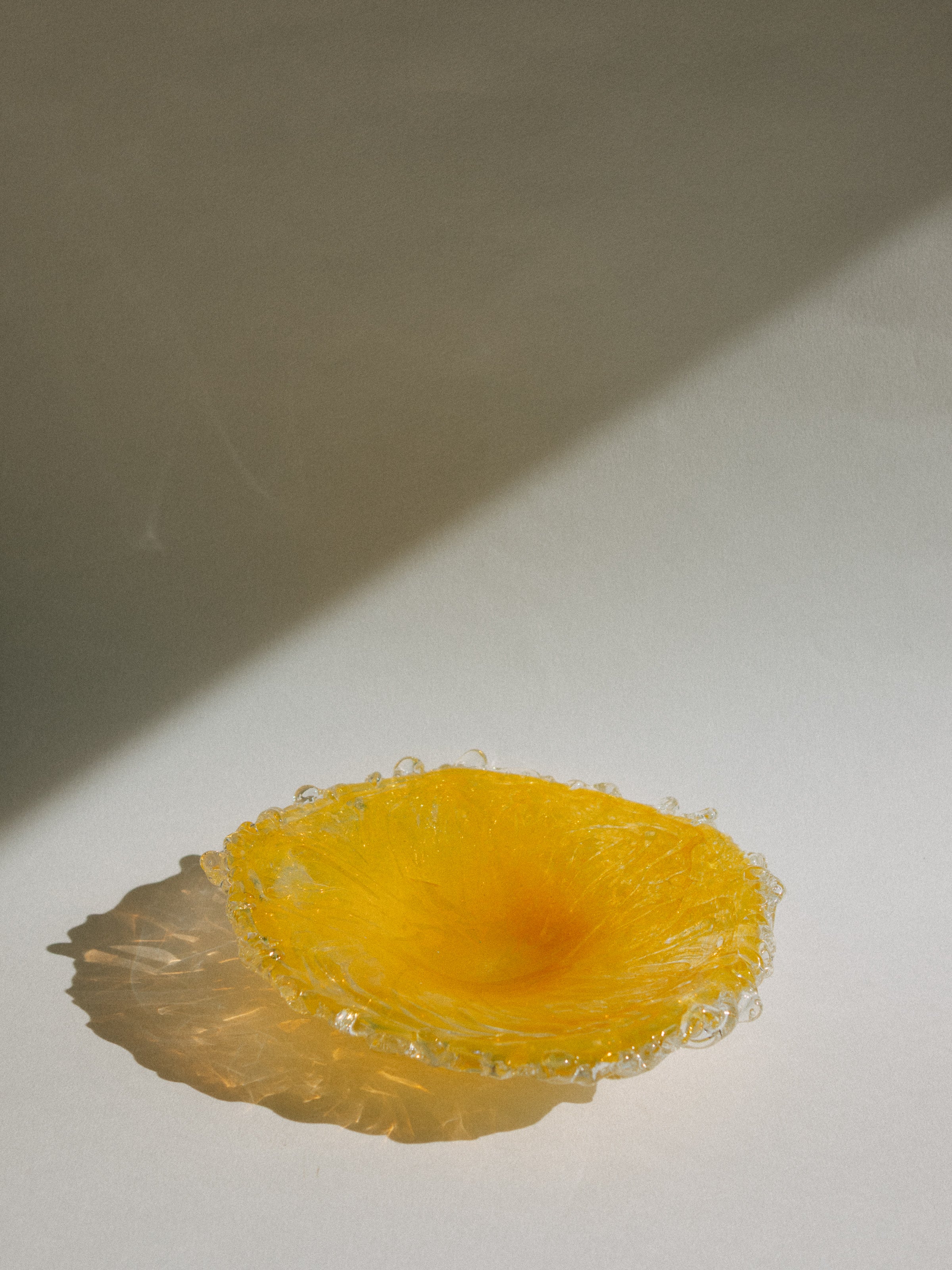 Mihai Topescu Signed Studio Art Glass 'Overlaid Lattice' Bowl in Sun Yellow — detail view
