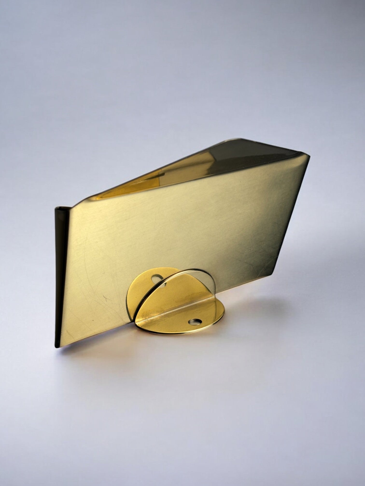 Envelope Visit Card Holder in Brass, Italy, 1980's — side angle showing reflective brass surface