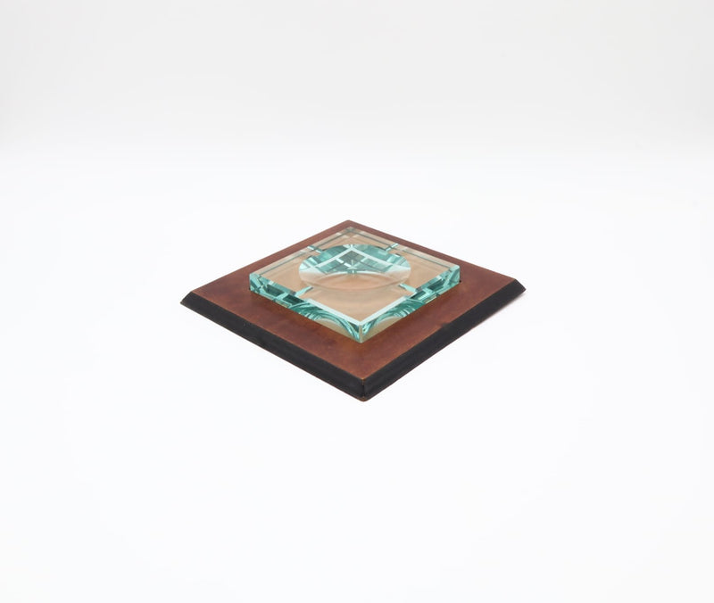 Mid-Century Modern Crystal & Leather Ashtray – Italy, 1960s/1970s by Forma Finds | The Oblist