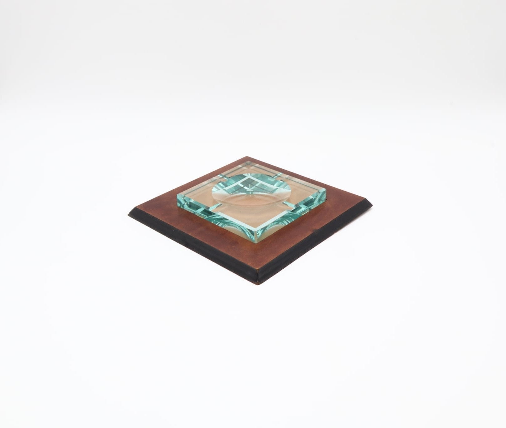 Mid-Century Modern Crystal & Leather Ashtray – Italy, 1960s/1970s by Forma Finds | The Oblist