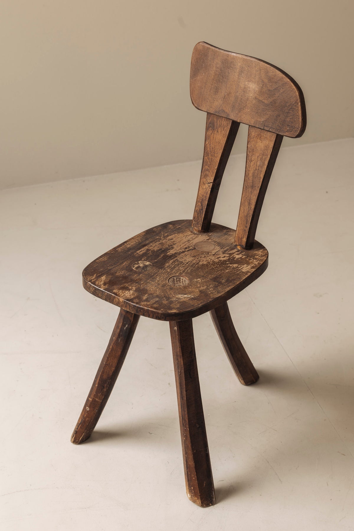Primitive French Oak Tripod Chair, Mid-20th Century — close-up