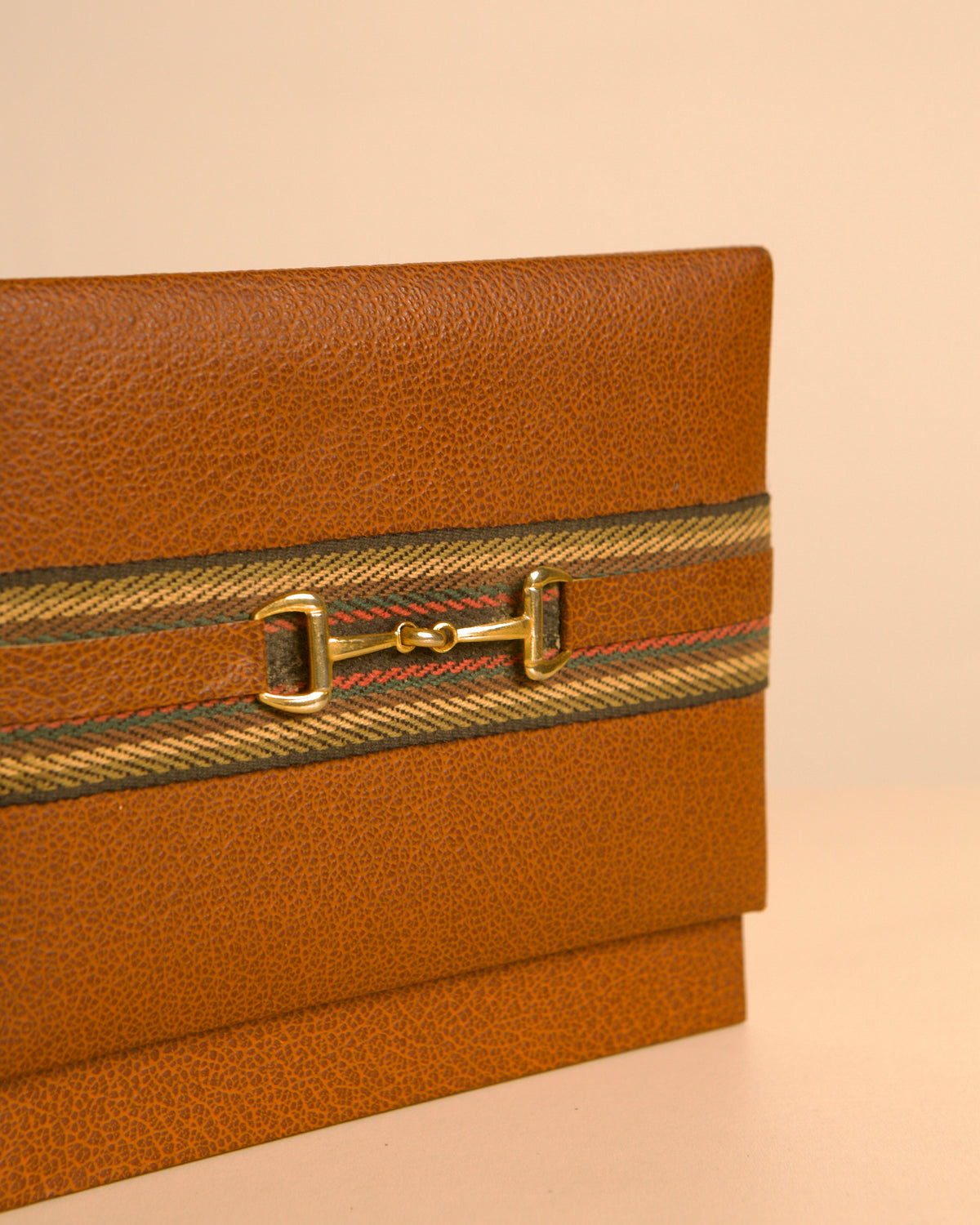French brown leather box in the style of Hermès, 1960s — close-up
